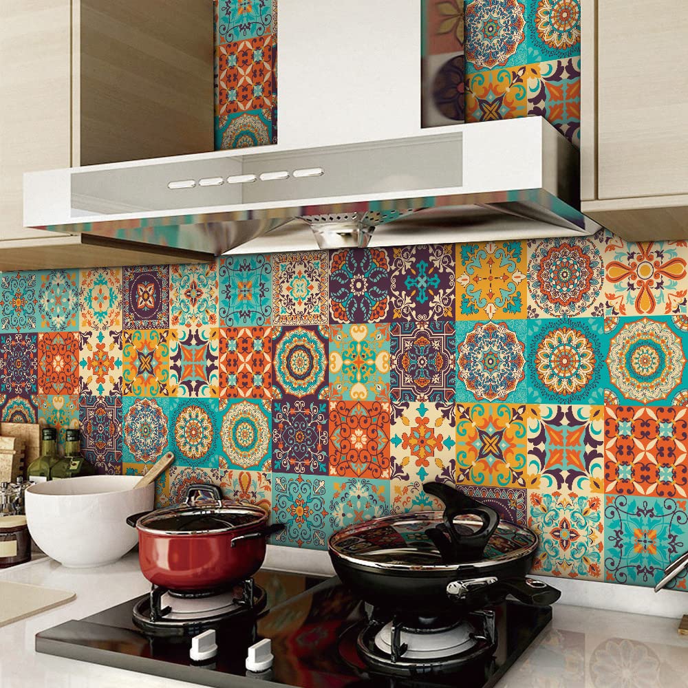 Samoprzylepne naklejki na kafelki z PCV | Żółta Mandala, 24 szt., 10-20 cm, Backsplash w kuchni i łazience: Dekoracja ścienna(24 Pcs/15x15cm)