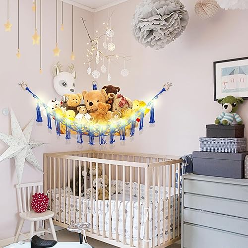 Miniatura 3 de Hamaca de animales de peluche con luz LED, hamaca de juguete para almacenamiento de animales de peluche para decoración de habitación de niños,