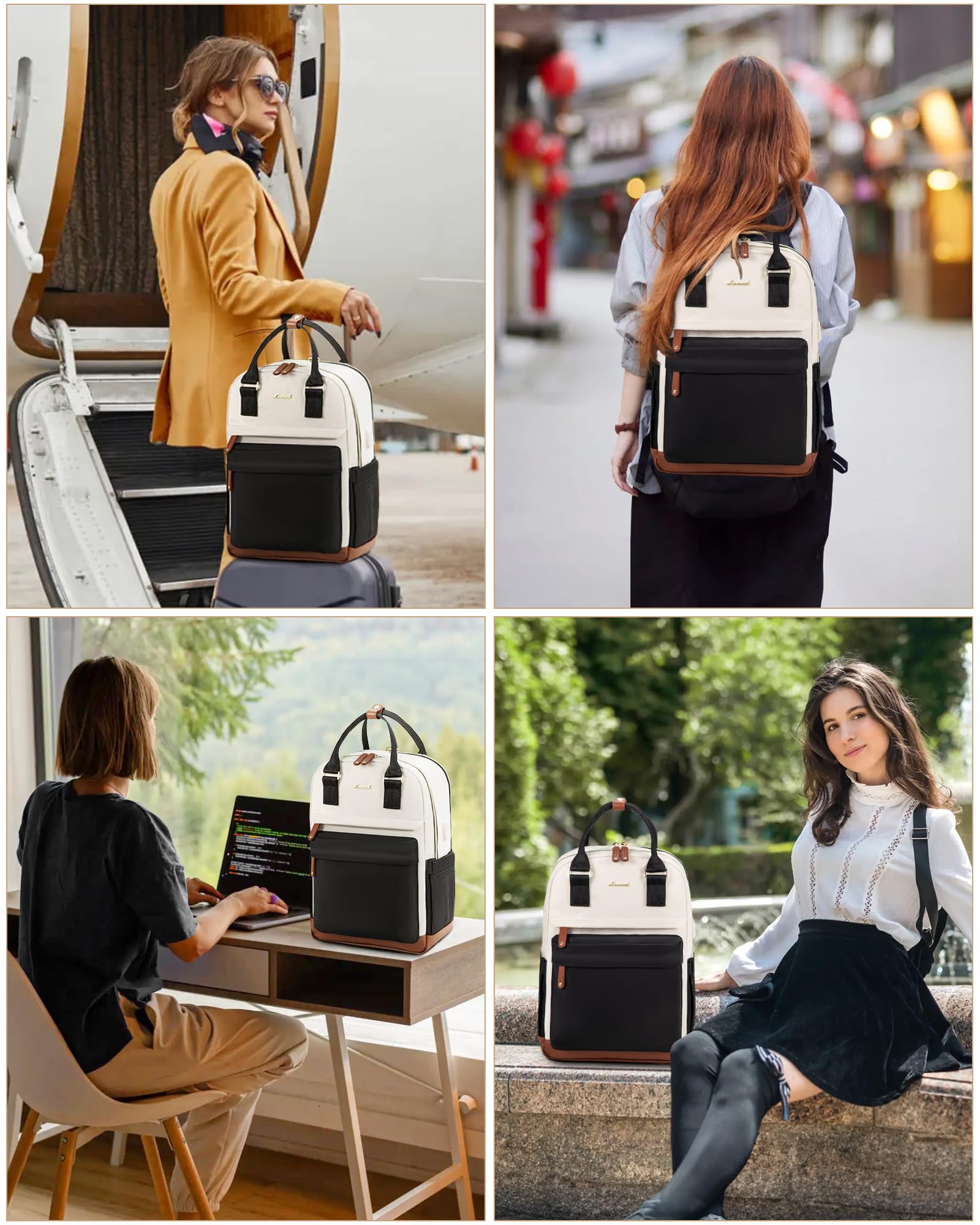 LOVEVOOK Sac a Dos Femme, 15.6 Pouces Sac à Dos Ordinateur Portable Voyage, Sac Travail Antivol pour Ordi Pc Etanche, Travel Backpack Pakkable pour Voyage College Loisir Travail Affaire École Noir