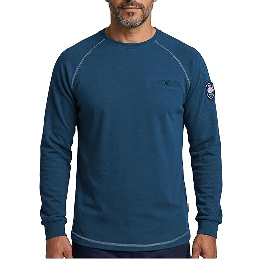 Ubon FR Shirts for Men Lightweight Flame Resistant Work Shirt Long Sleeve 5.5oz Welding Clothes Crew Neck FR T-Shirt