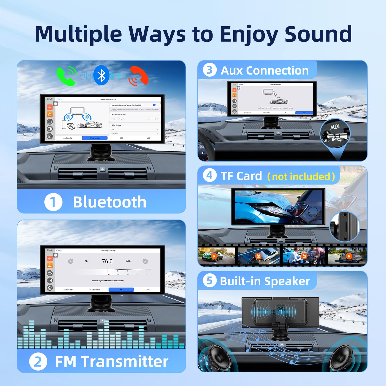 2GB+32GB Carplay Auto Android Wireless, 10,25 Pollici Car Play Schermo per auto, con Bluetooth, GPS Navigazione, Mirror Link, Controllo Vocale, AUX, Trasmettitore FM, Y0uTube/Sp0tify, 7-32V