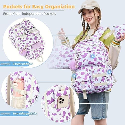 Miniatura 3 de Hidds Mochila para niñas, 3 piezas, mochilas escolares universitarias, juego de bolsa de libros para niños con lonchera, mochila escolar, mochila