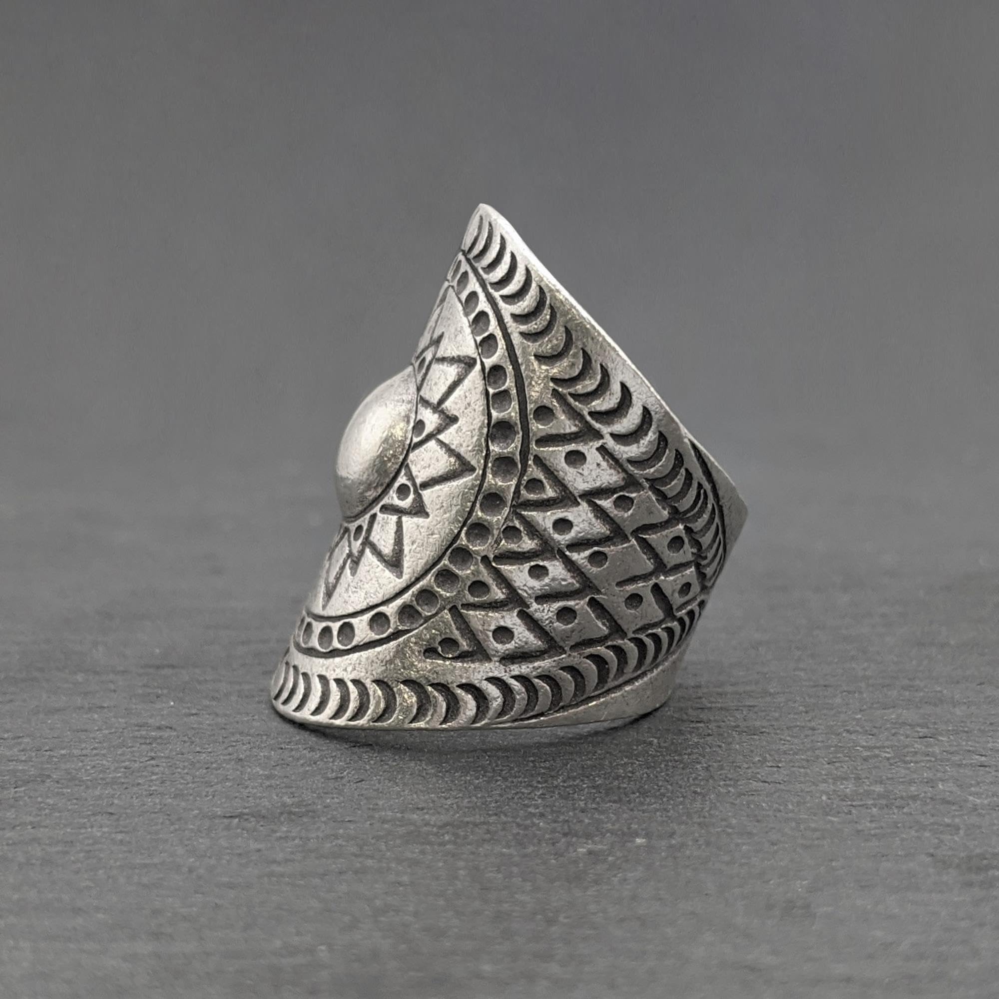 81stgeneration Karen Hill Tribe Anelli in Argento per Donna | Anello Largo e Regolabile in Argento Puro 999 per il Pollice | Gioielli Tribali Fatti a Mano | Disegno del Sole in Stile Azteco
