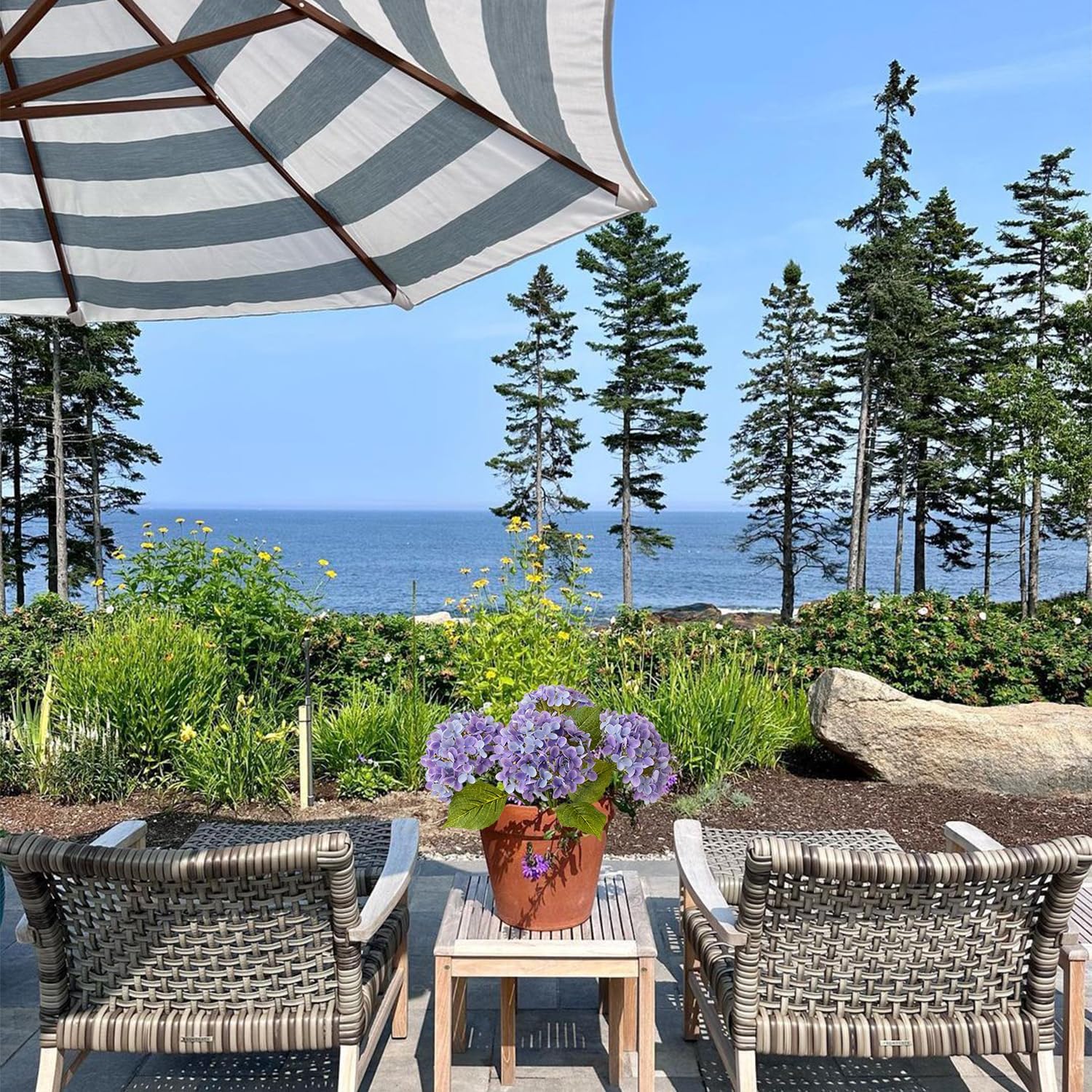 Bright Purple Boho Artificial Hydrangeas Flowers,4Pcs 20" Real Touch Lifelike Silk Artificial Hydrangeas, Full Fake Flowers for Bouquet Table Centerpieces Spring Wedding Indoor Home - Image 3