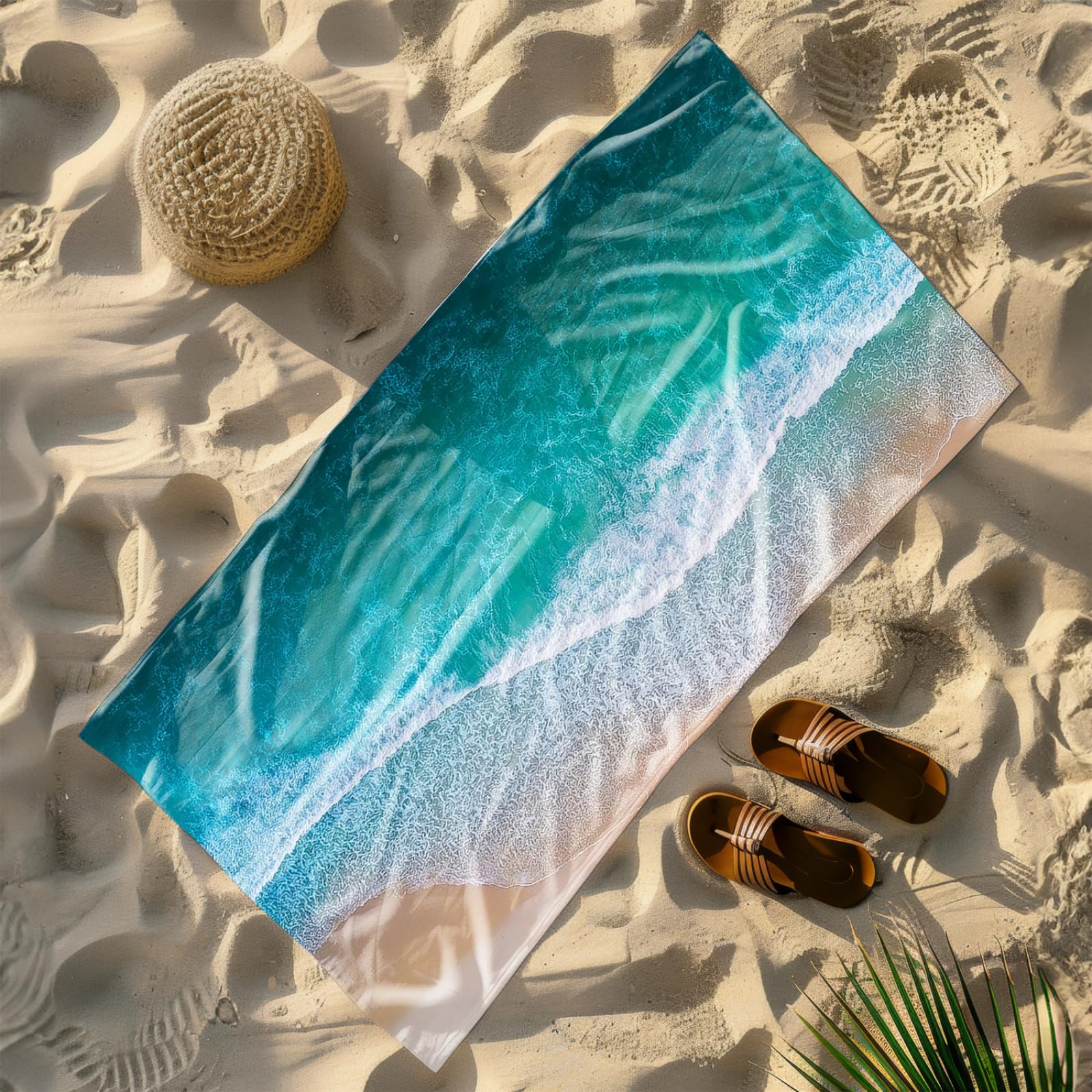 Genérico Toalla Playa Grande Playa Onda Verde Microfibra Secado Rápido Oversize Toalla Sin Arena Súper Ligera Piscina Camping Picnic Yoga Gimnasio Y Deportes Viaje