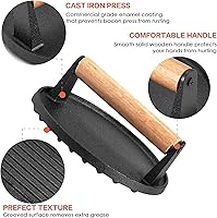 Vista 3 de HaSteeL Prensa de parrilla de hierro fundido individual, prensa de hamburguesa de tocino resistente de 7 pulgadas con mango de madera, prensa