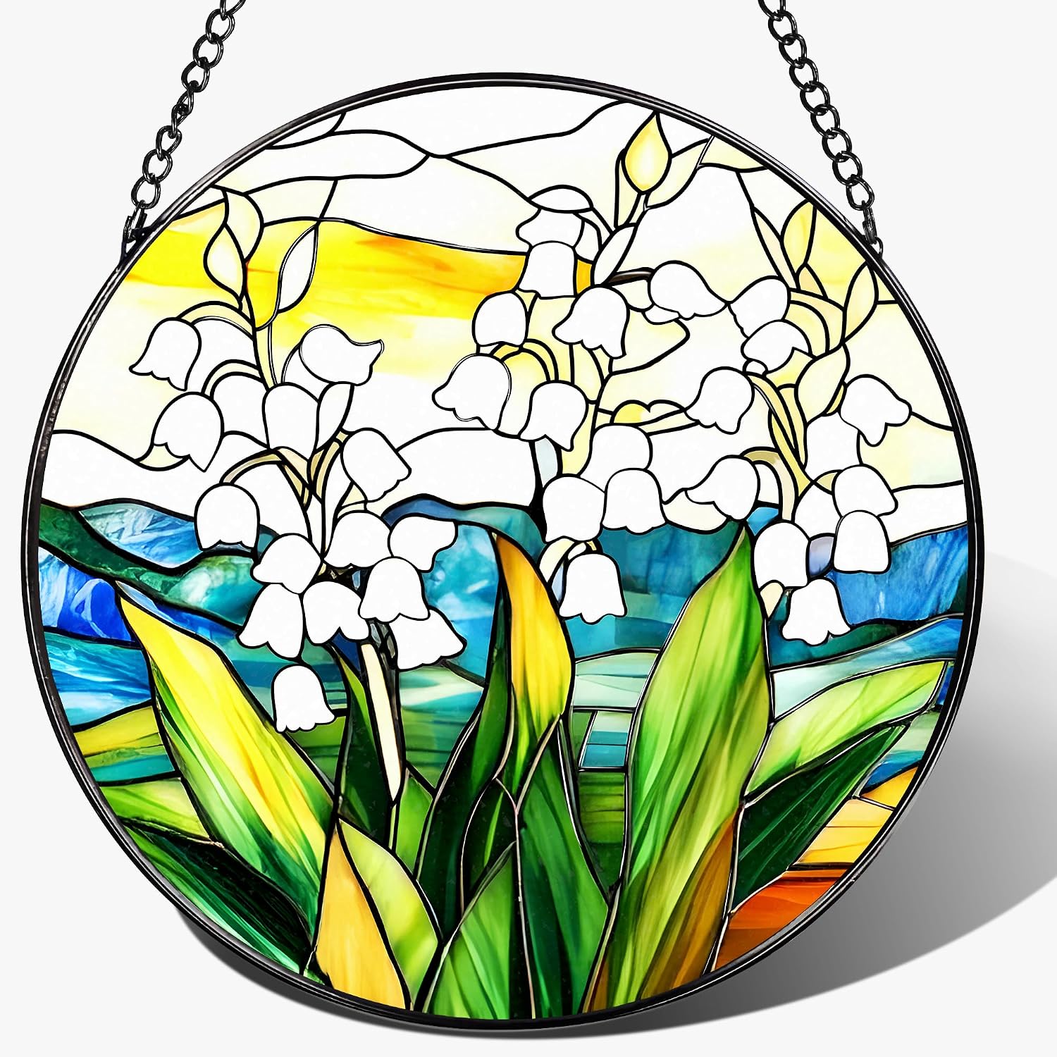 Stained Glass Window Hanging, 8 Inch Birth Flower Glass Suncatcher Ornament, Suncatchers for Windows, Window Decoration and Christmas, Mother's Day, Birthday, Gift for Women, Birth Flower Gifts - Jan