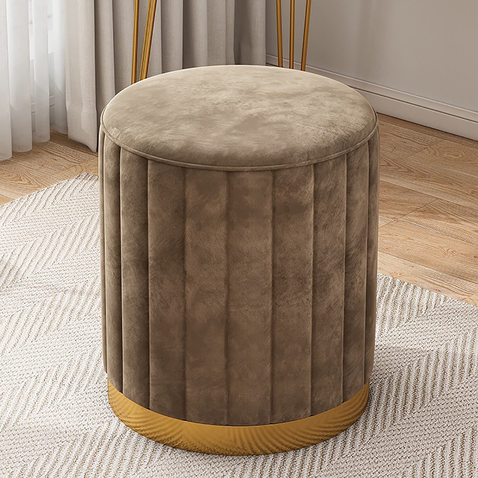Pouf rond en velours de prestige, repose-pieds élégant marron