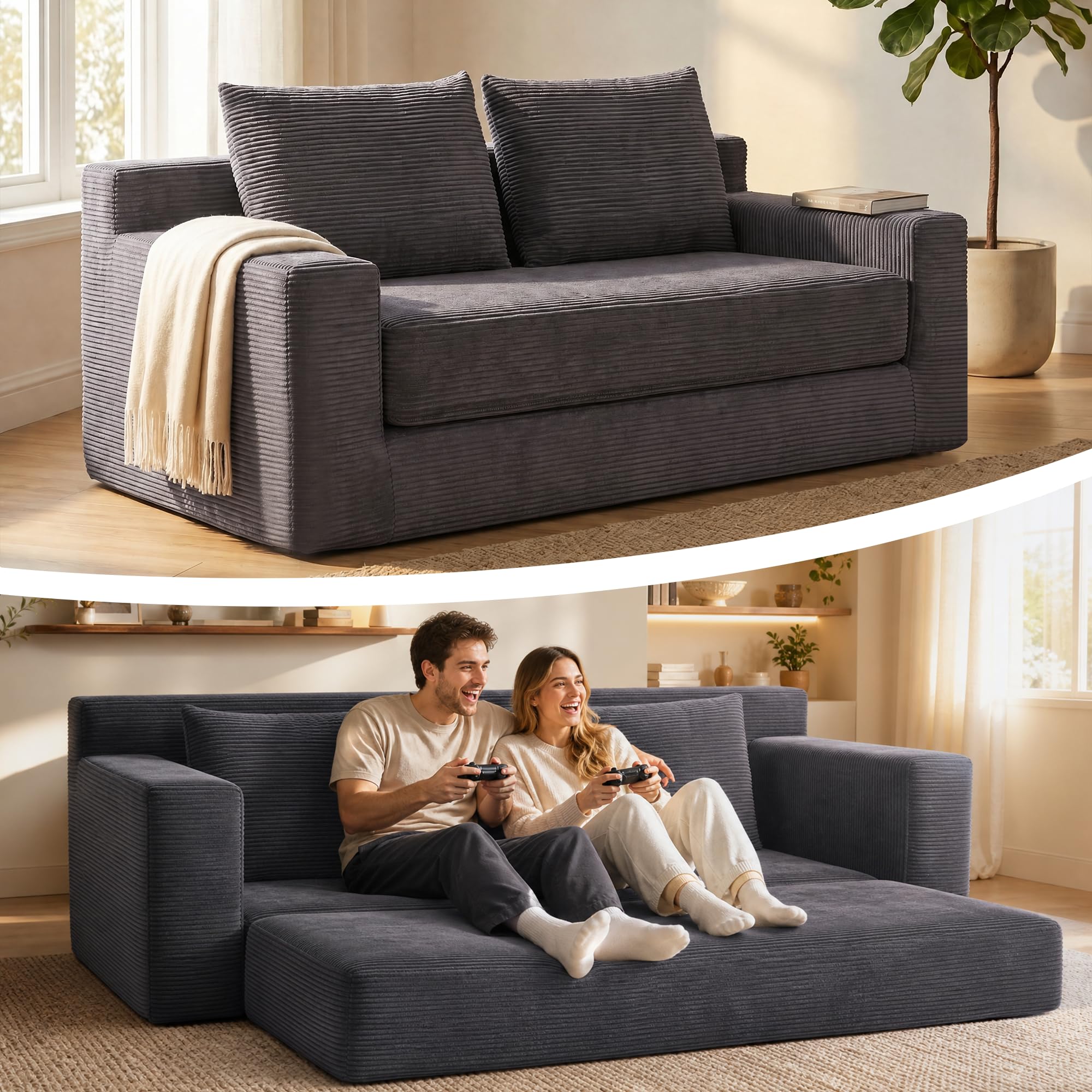 GRAVFORCR Schlafsofa klappbar, Boneless Couch 188cm Dunkelgrau