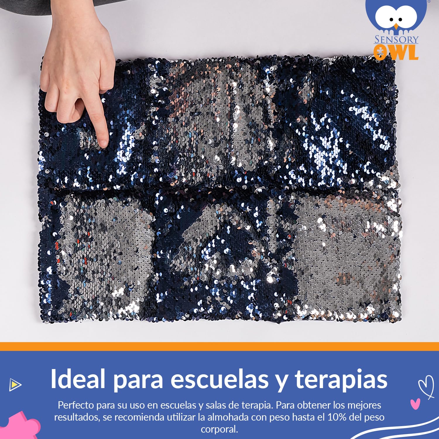 Almohada Pesada Cojin Sensorial De Regazo para Niños Y Adultos Terapéutico con Lentejuelas Bicolores Alivio del Estrés Ansiedad 2 kg 30 x 40 cm Azul Marino Plata