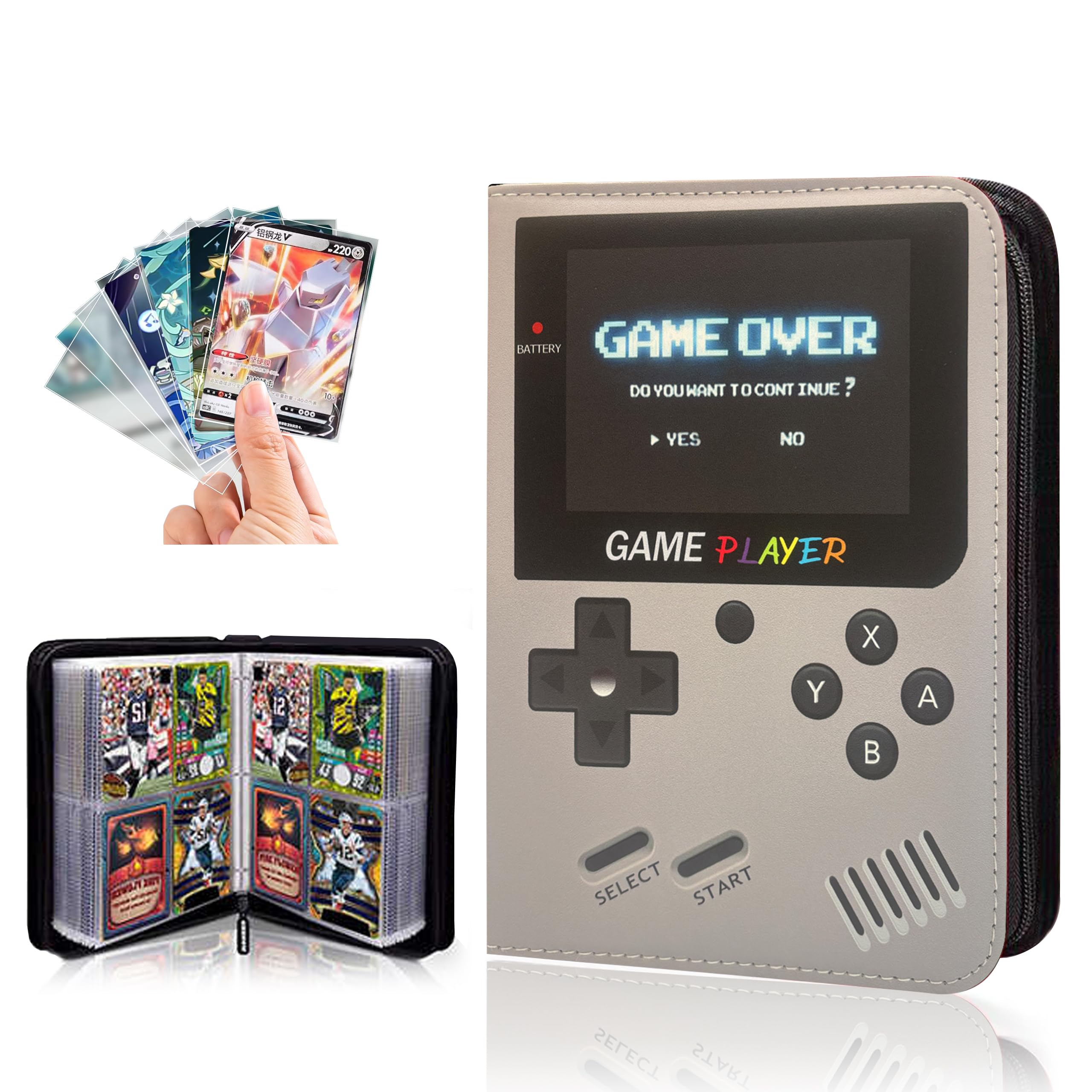 Amazon.com: Card Binder for Trading Card Game- 4-Pocket Sleeves for  Pokemans Cards Binder and PTCG Binder, Holds 400+ Cards-Includes 100 Extra Card  Sleeves(Gray) : Toys & Games