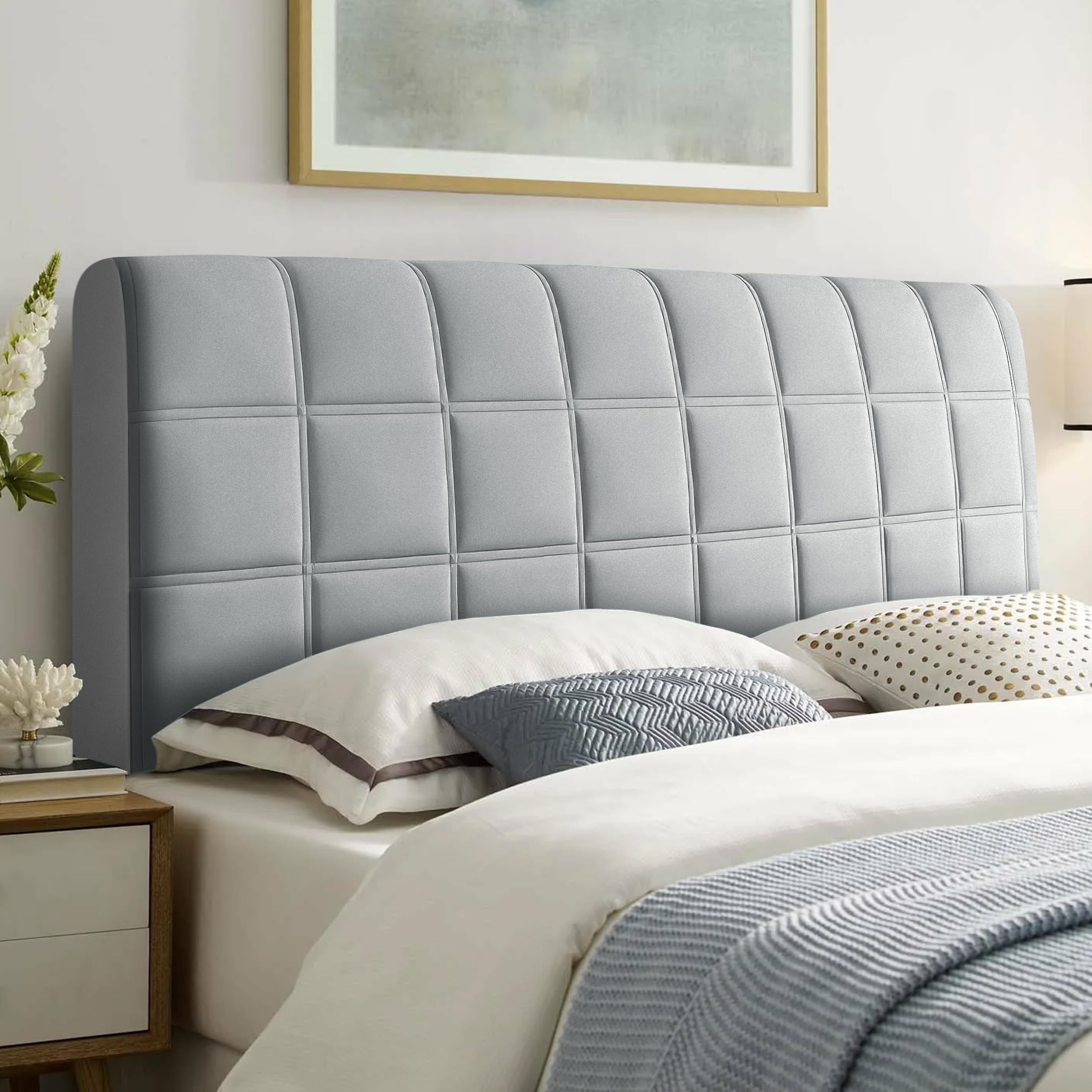 Songella Housse de Tête de Lit Carrée Protecteur Housse Tete De Lit Épaisse Matelassée Housses pour Tête de Lit Chambre à Coucher Gris Clair 200cm