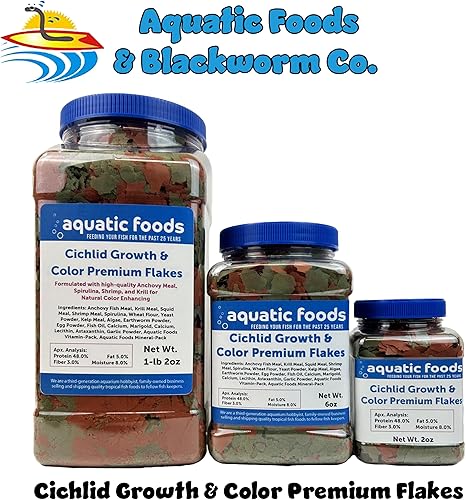 Miniatura 2 de Aquatic Foods Inc. Cichlid Growth & Color Enhancing Flakes for Cichlids, Discus, All Tropicals. Aquatic Foods Premiun Flakes6oz Med Jar
