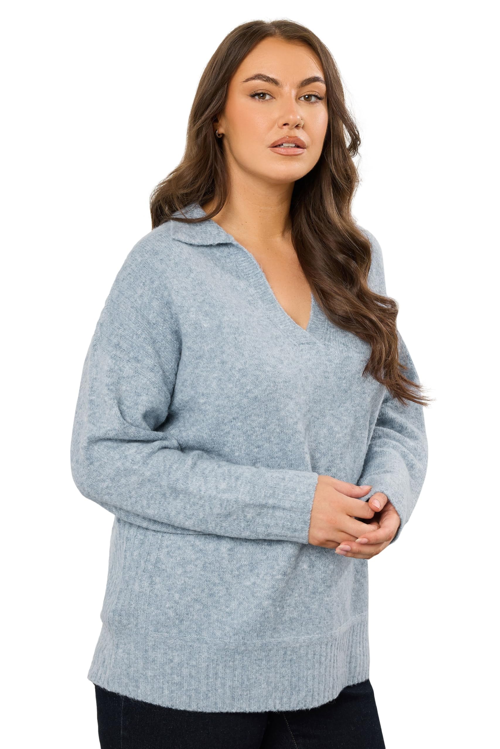 Evans Women's Blue Plus Light Collared Knitted Jumper Size 26-28