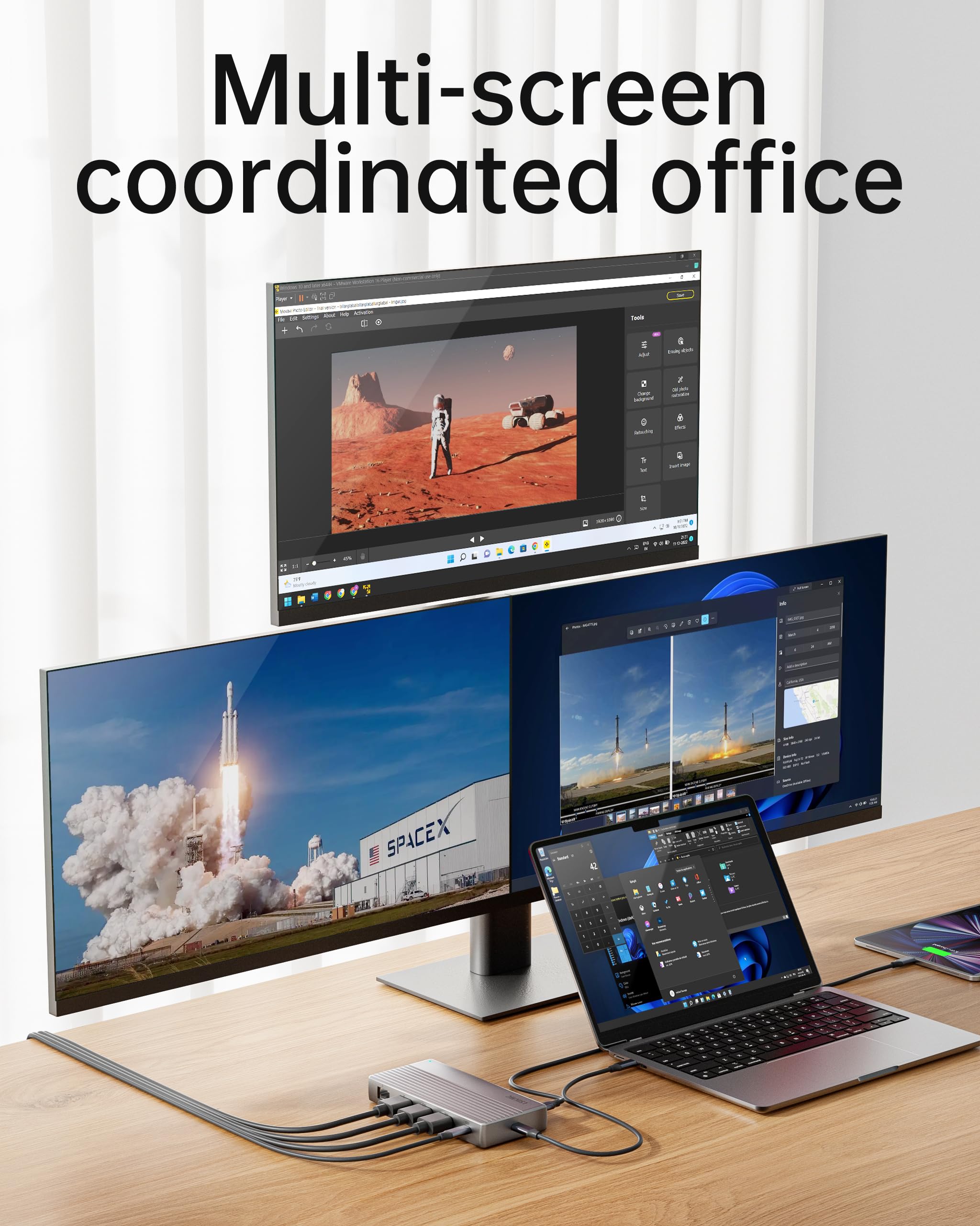 Stacja dokująca USB C, 3 monitory, stacja dokująca do laptopa 11 w 1, podwójny monitor z podwójnym HDMI 4K przy 60 Hz + DP 4k przy 60 Hz + Ethernet+3USB+1USB C+PD+SD/TF, wieloportowy adapter USB C Hub