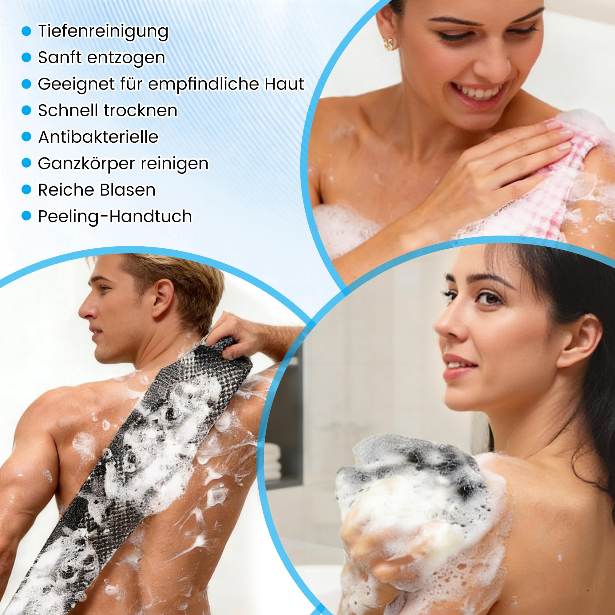 Blissal Exfoliante antibacteriano toalla de ducha, Peeling cuerpo de ducha, Accesorios de ducha de cepillo de espalda, Exfoliante ducha Schwamm scrubber, Loofah Schwamm für Männer Fraue (negro) — view 6
