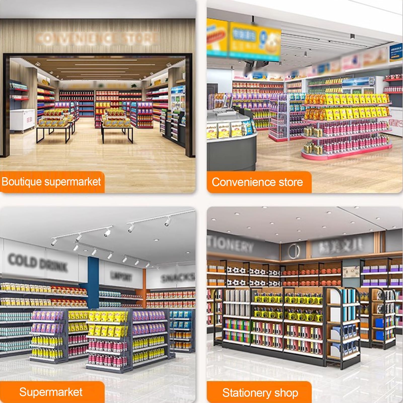 Scaffale di esposizione al dettaglio, scaffali di rotolamento del pavimento per supermercati e cucine, soluzione di stoccaggio regolabile per il merchandising e l'organizzazione dei prodotti