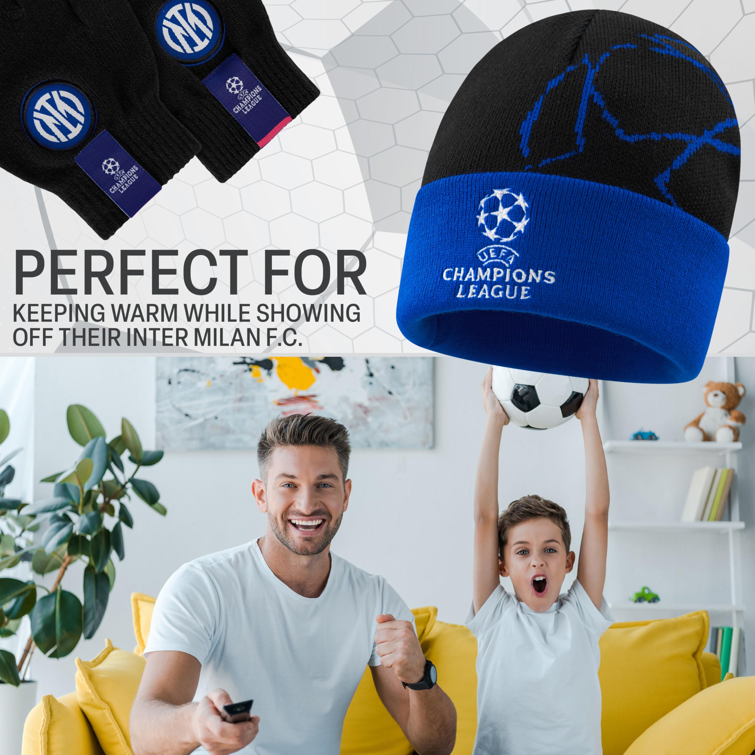 Inter Milan F.C. zestaw czapek dla chłopców i rękawiczek dziecięcych, prezent dla chłopców i nastolatków