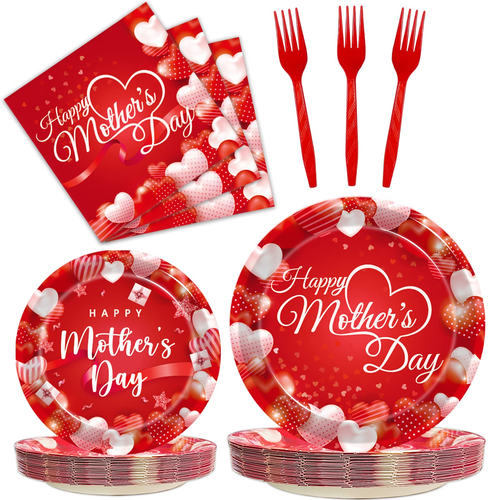 96 Pcs Happy Mother's Day Party Paper Plates Napkins, Mothers Day Party Decorations Supplies Disposable Dinnerware Tableware for Best Mom Ever Party, Serves 24