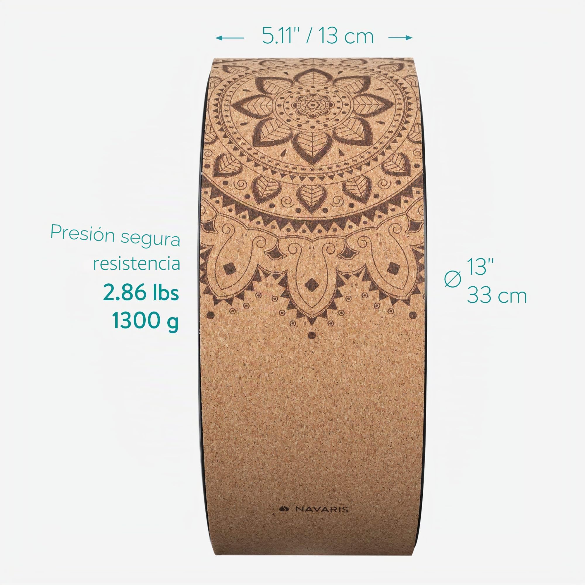 Navaris Rueda de Yoga de Corcho - Aro Antideslizante de Ø 33 CM - Cilindro para Pilates Gimnasia estiramientos Mejorar Equilibrio flexibilidad 150 KG