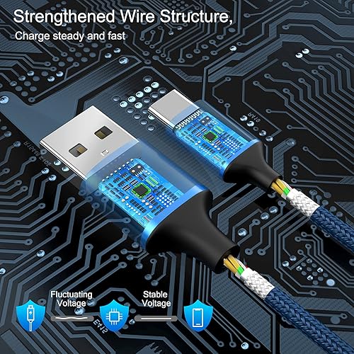 Miniatura 2 de Cable USB tipo C, paquete de 5 (336610 pies), cable USB C trenzado de nailon de carga rápida, compatible con Samsung Galaxy S9 S8 Note 9 Note 8