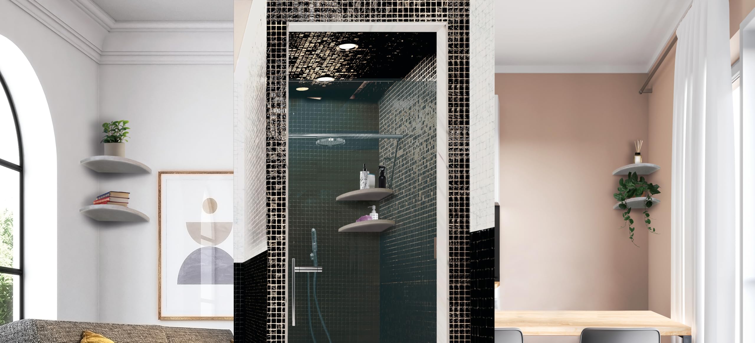 ALEDA STONE Mensola Angolare Da Muro in Marmo, Mensole Ad Angolo, Modello Easy con Kit di Montaggio, 1 pezzo, Incasso a Scomparsa,22.9x22.9x2cm, Lucida (Silk Beige)