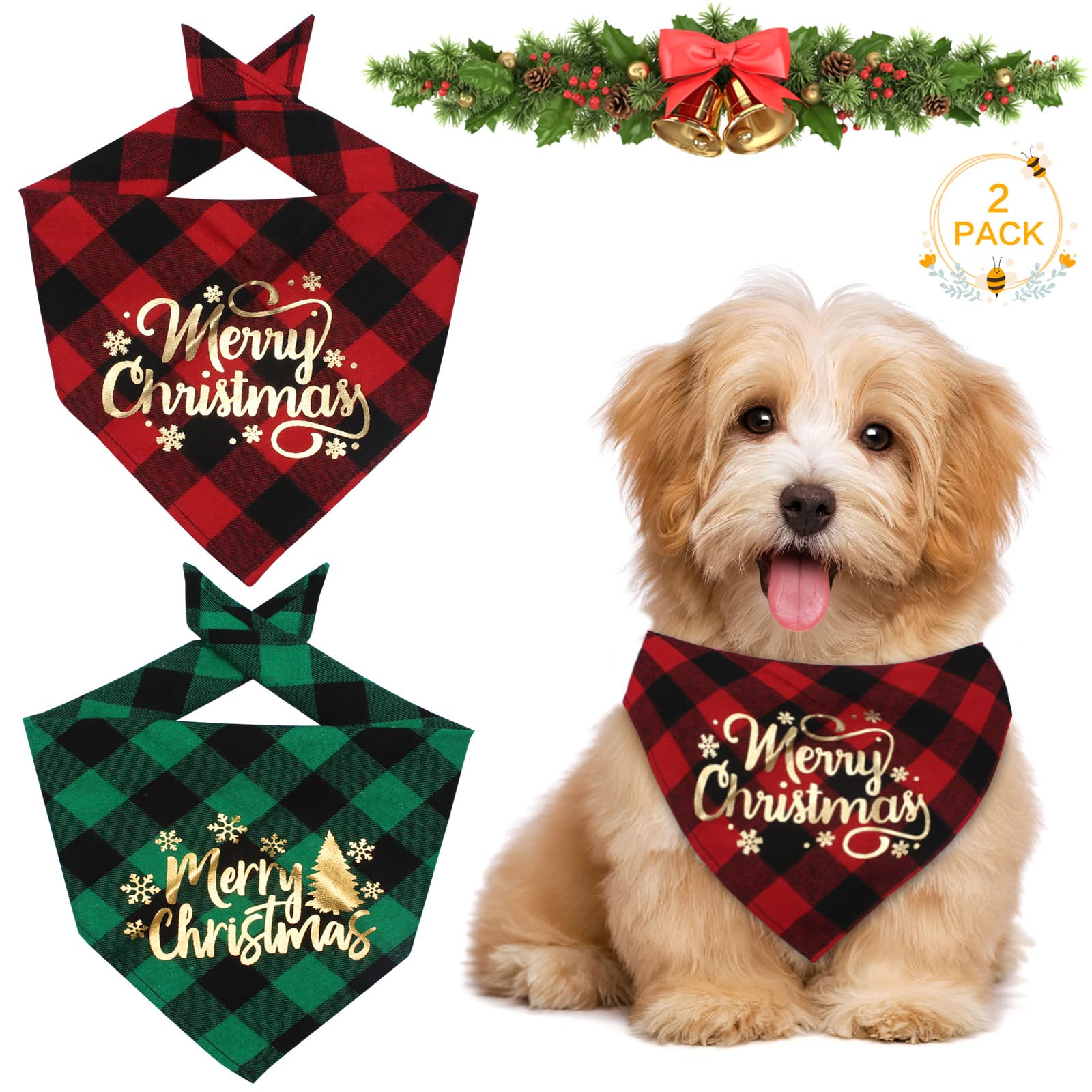Ruicaifu 2pcs Navidad Triángulo Bufanda Disfraz Perro Navidad,Bufanda Perro Cuello Dog Bandanas Bandana Perro Pañuelo para Perros Navidad Perro（Rojo, Verde）