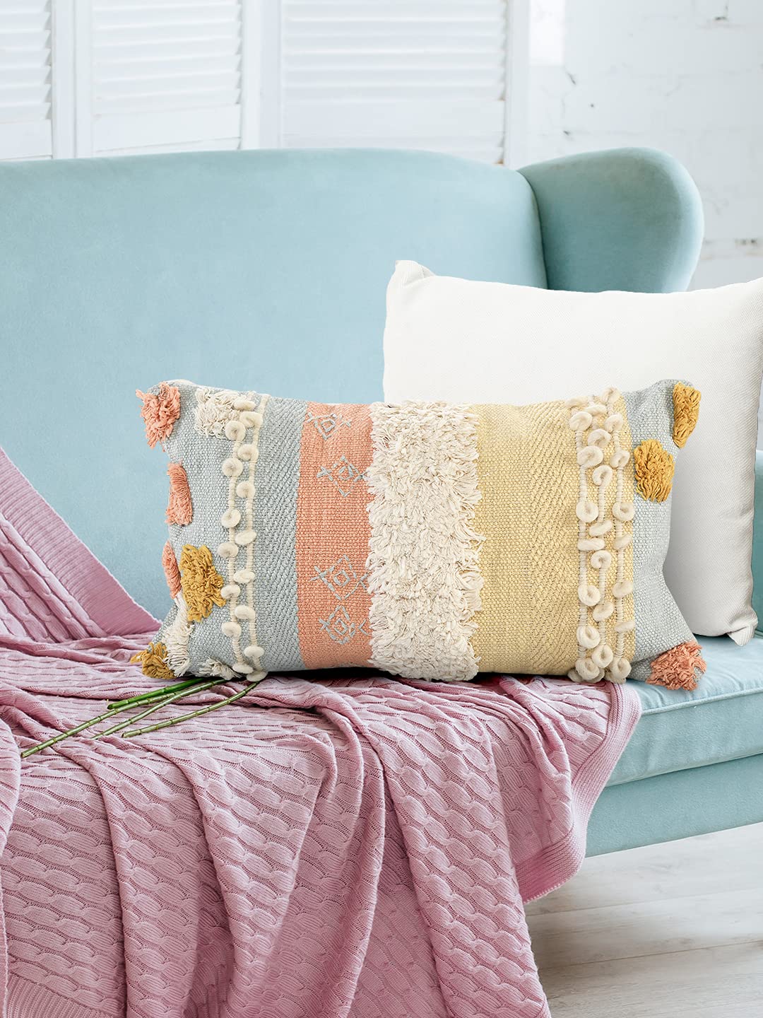 SASHAA WORLD Pastel Hued Abstract Lumbar Cushion Cover, Decorative Throw Cushion/Pillow for Couch and Bed(30x50 cm, Multi)-image-29