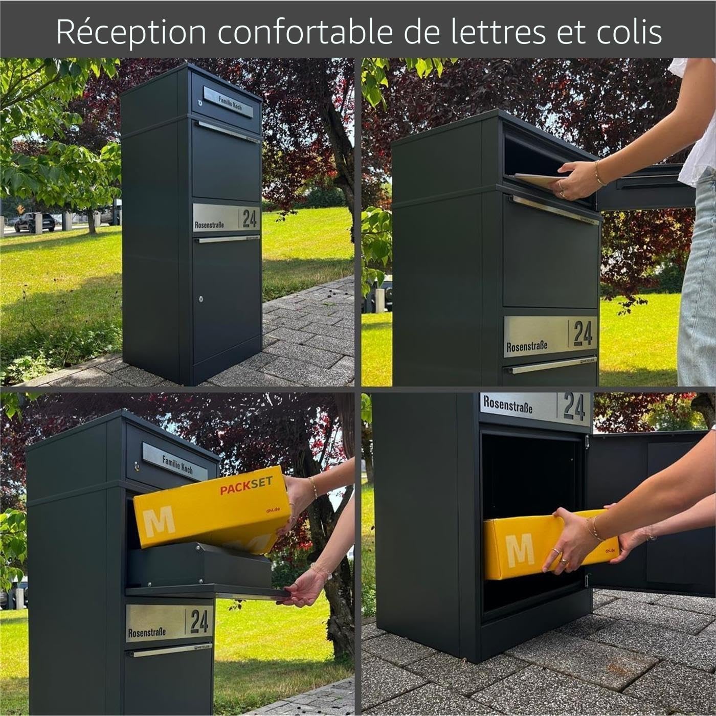 Metzler® boîte à Colis verrouillable avec Plaque Nominative et Grand Compartiment – Anthracite RAL 7016 – Acier thermolaqué, Gravure Laser Durable, réception sans Contact, 10 Ans pièces Bispo 2