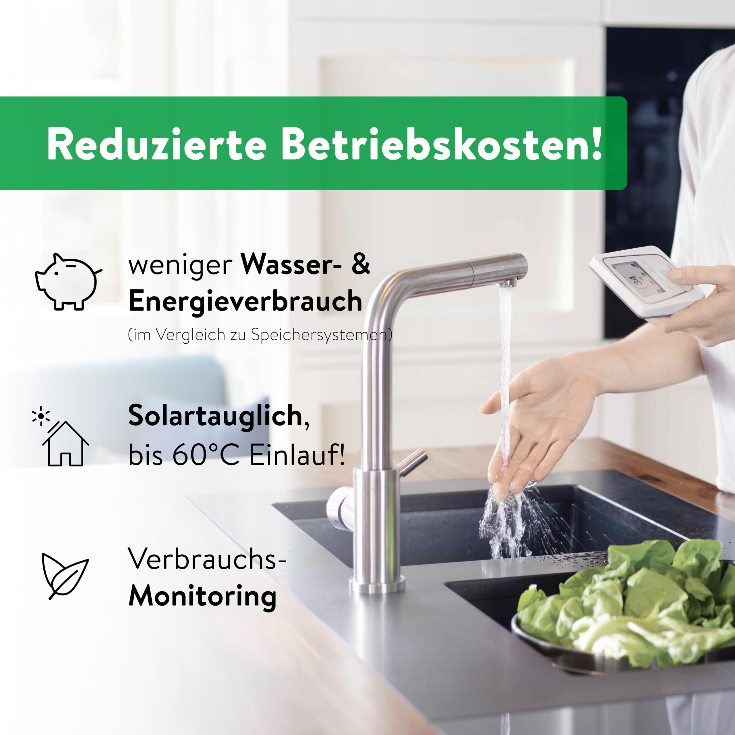 CLAGE CFX-U elektronischer Küchen-Durchlauferhitzer, 11–13,5 kW 400V, mit Fernbedienung, komfortable Temperatureinstellung, schlankes Design zur Untertischmontage, VDE-GS geprüft [Energieklasse A]