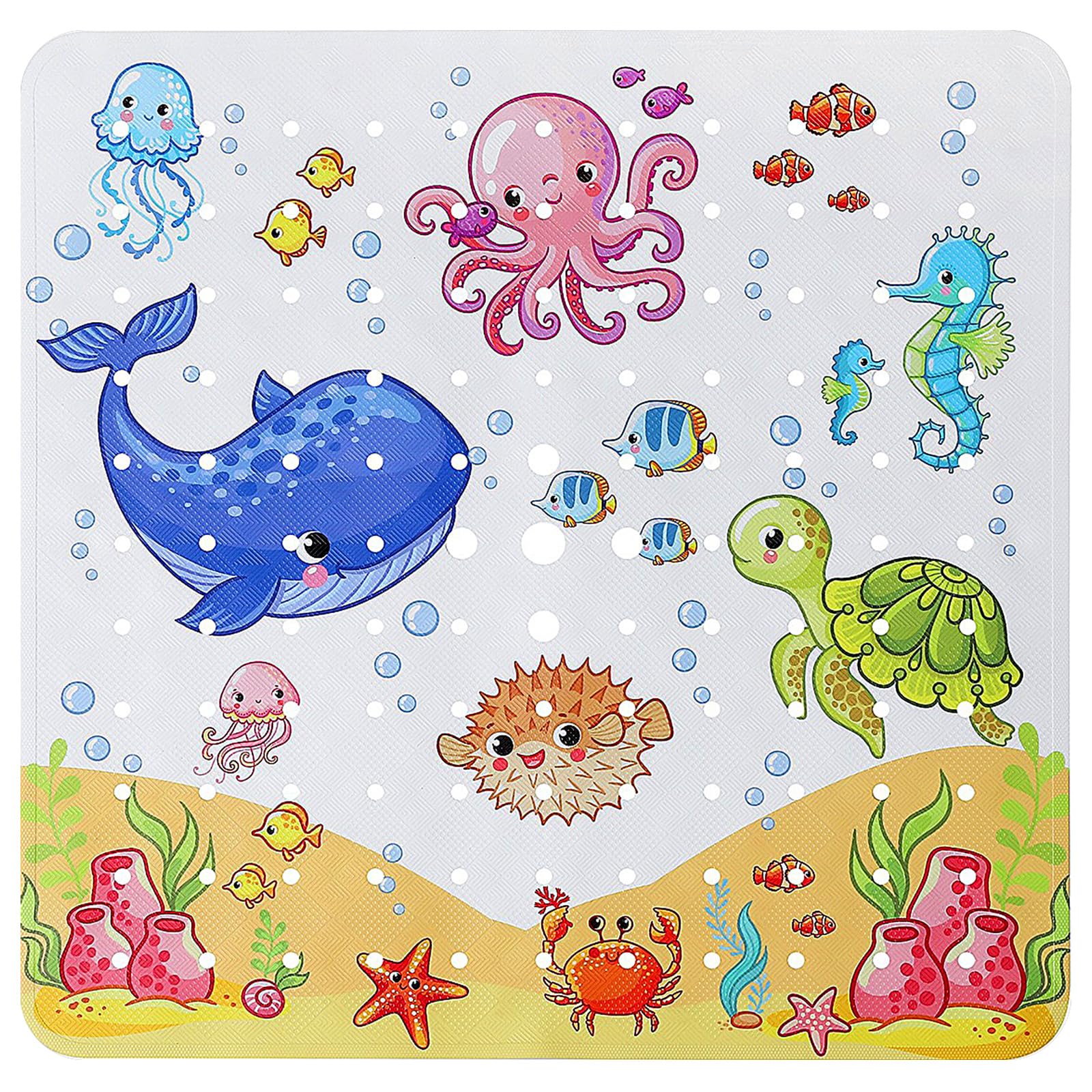 Tapis De Bain Bébé Antidérapant 100x40 Cm - Motif Cartoon - Ventouses Puissantes - Lavable En Machine