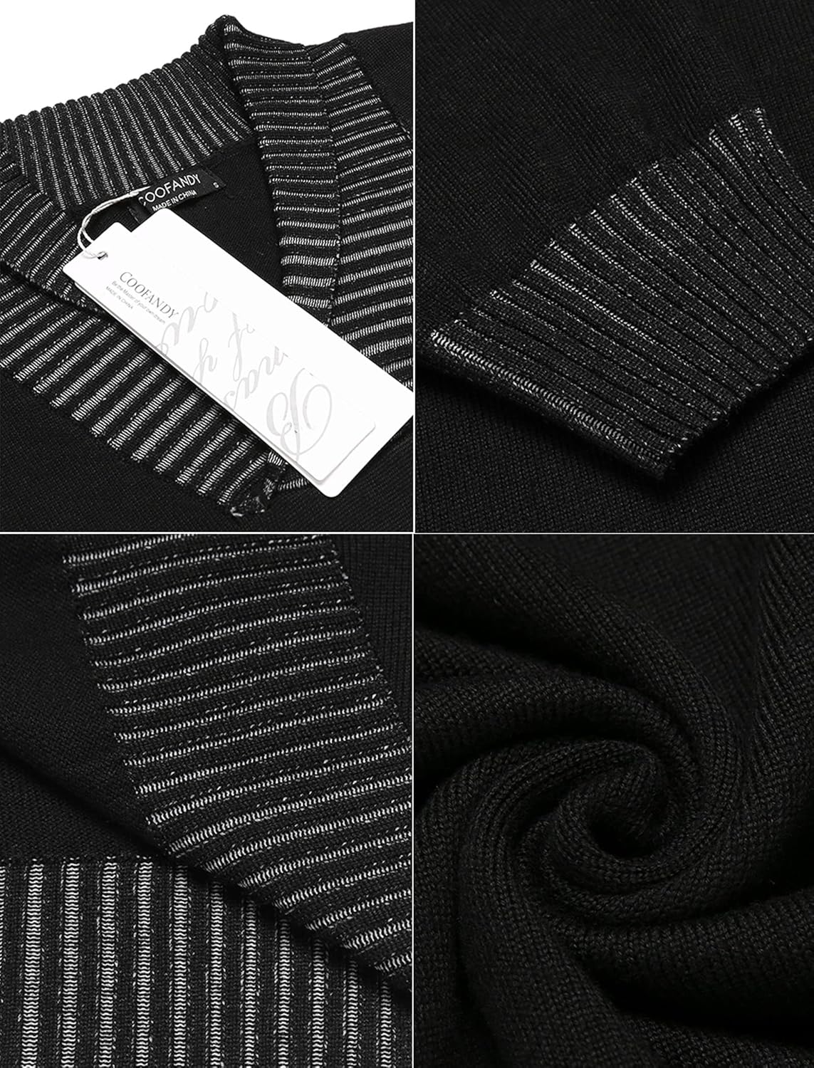 COOFANDY Men Casual Knitted Sweaters Shawl Collar Dress Sweater Long Sleeve V-Neck Pullover Tops - Image 6