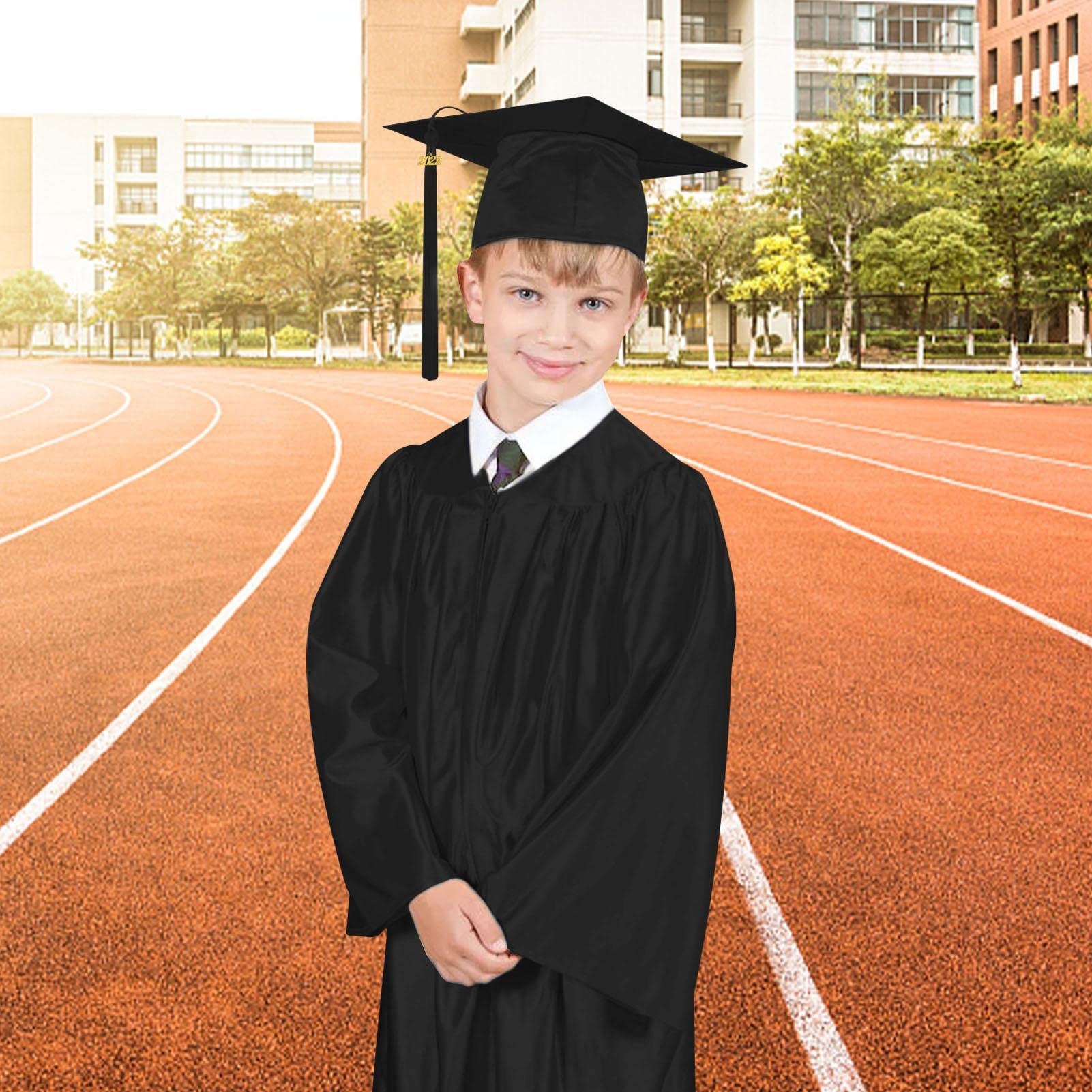 Toga y Birrete de Graduación para Niño - Gorra de Graduación Preescolar con Borla, Accesorios de Uniforme, Negro, Rojo, Azul, Verde