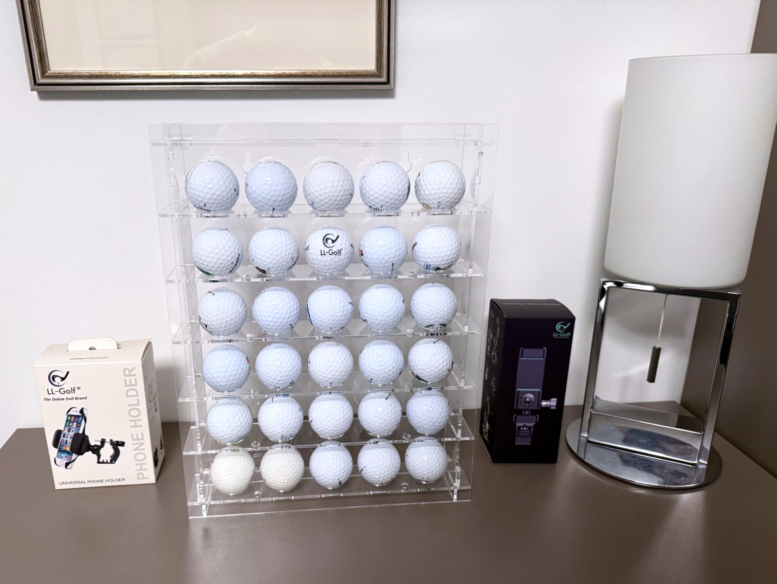 Acryl Regal Vitrine für 30 Golfbälle | Golf Ball Setzkasten zum Aufstellen oder Aufhängen an der Wand / Schaukasten Display Case Showcase Geschenk Golfgeschenk