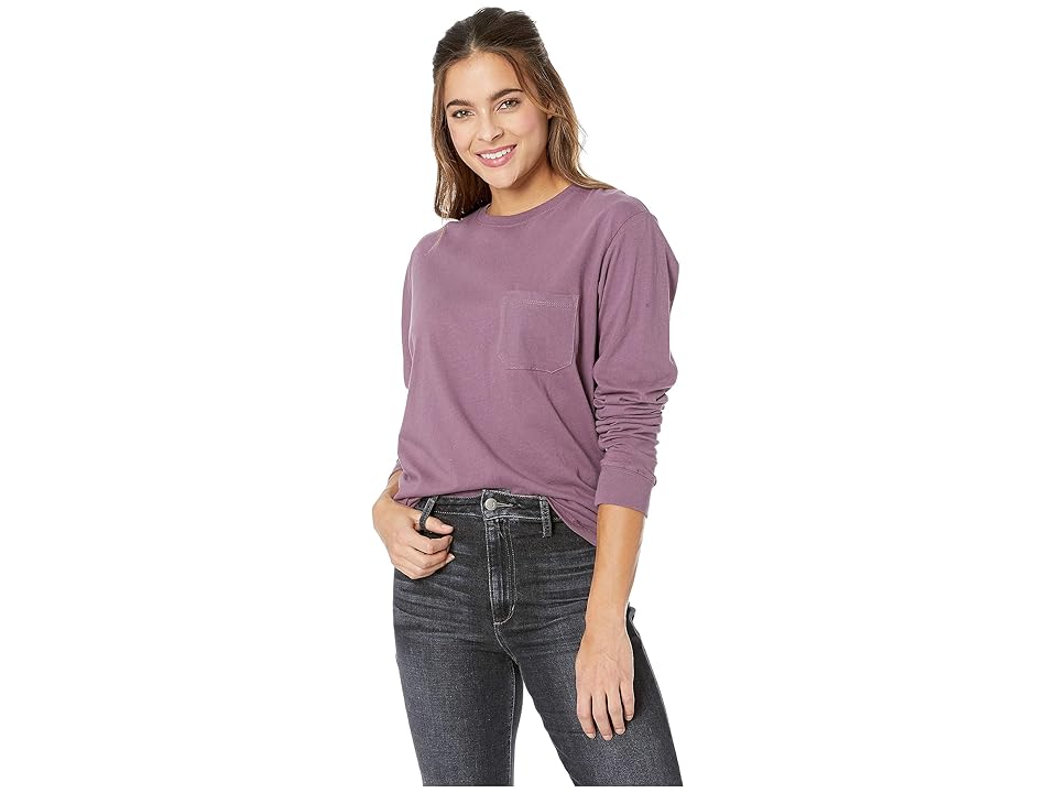 

Richer Poorer Long Sleeve Pocket Tee (Plum) Women's T Shirt, Purple