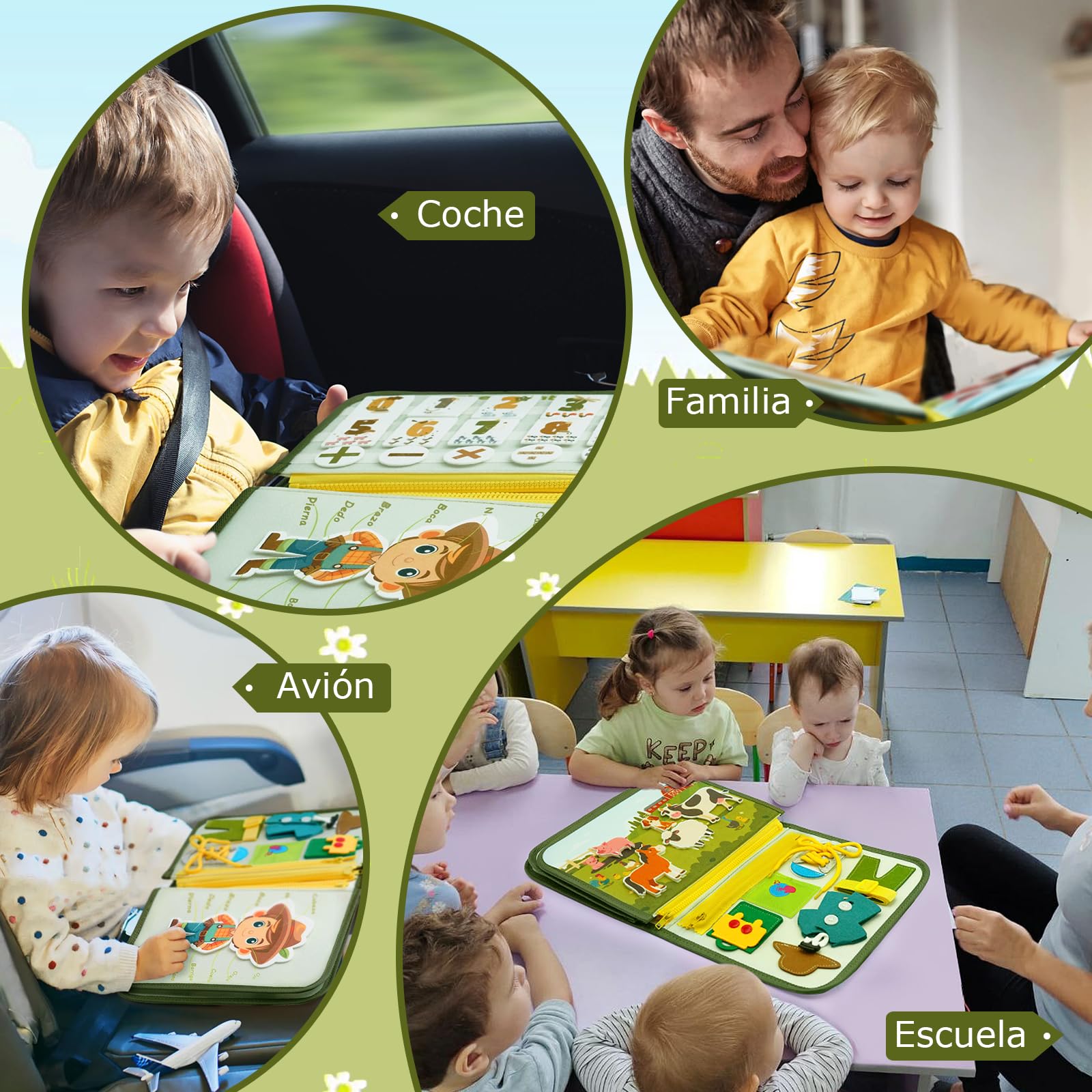 Español Busy Board Juguetes Montessori,10 en 1 Granja Tablero Sensorial Montessori,Motricidad Fina Juguetes Niños 1 2 3 4 Años,Juegos Educativos de Aprendizaje,Regalos Niños Niñas Cumpleaños Navidad