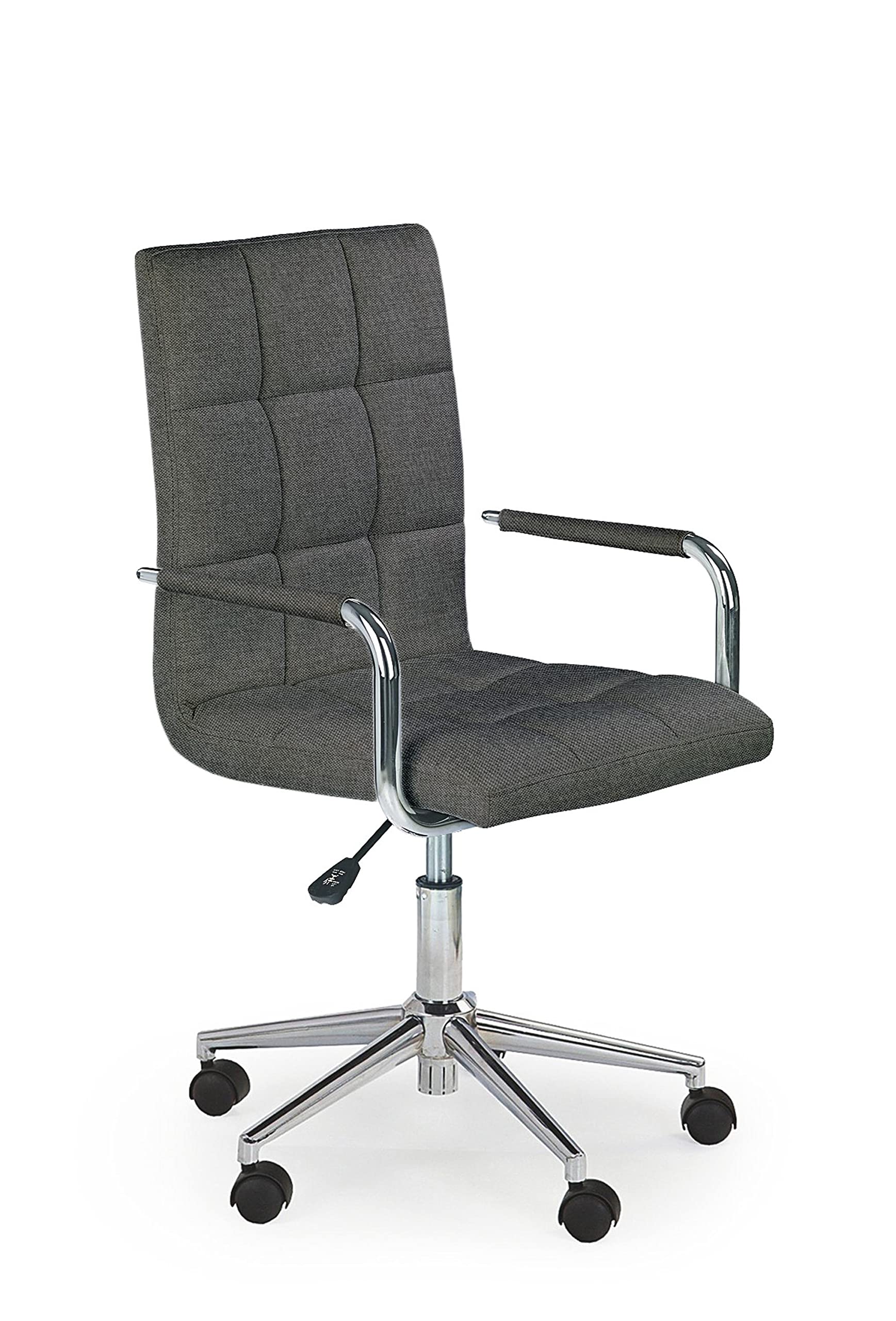 Finch Fox Fabric Height Adjustable Swivel Office Computer Armrest Desk Office Chair 360 Degree Rotate with Chrome Coated Metal Base and Castor Wheels Dark Grey Color