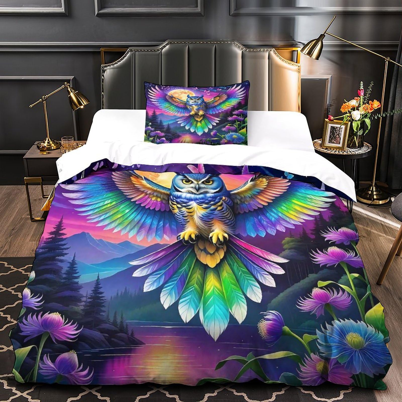 Housse de couette 3D lune en microfibre 135x200cm pour lit une place enfant