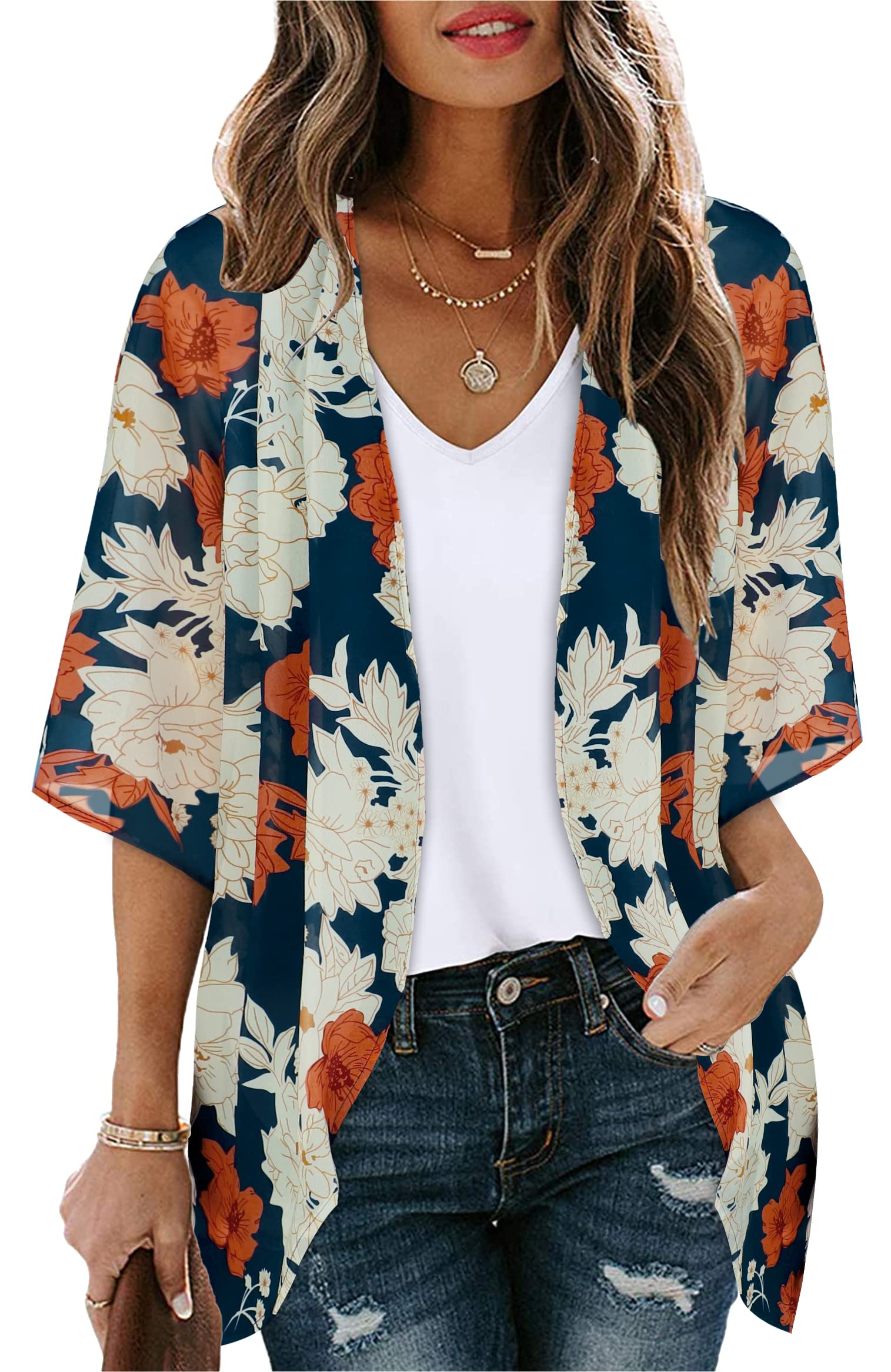 Womens Kimonos for Summer Puff Sleeve Cardigan Casual Loose Fit Beach Cover Ups Resorts Swimwear