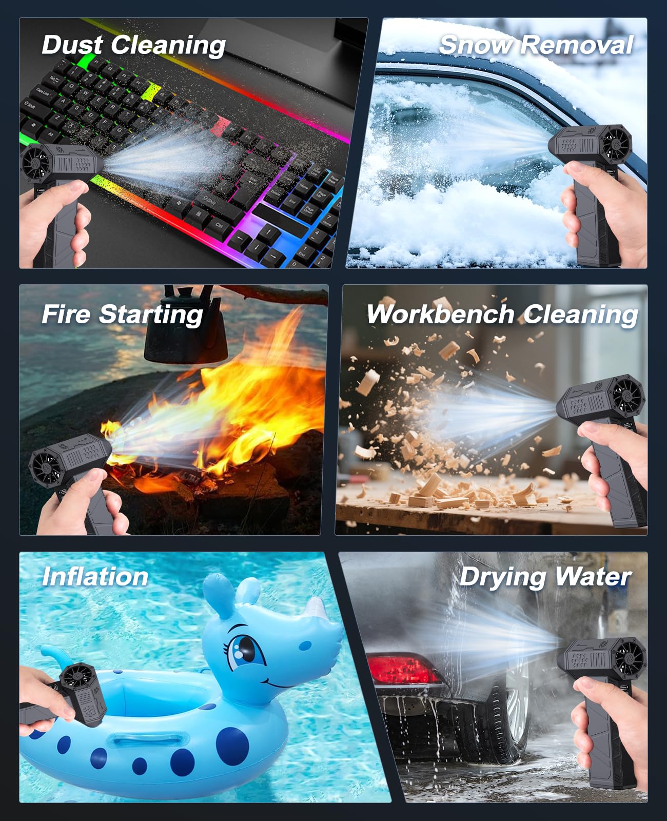 Electric Air Duster 3 Gear Adjustable Hand Air Blower Cordless 110000 RPM Super Power Turbo Violent Fan Mini Dust Blower for Computer Keyboard House Outdoor Compressed Air Duster Rechargeable