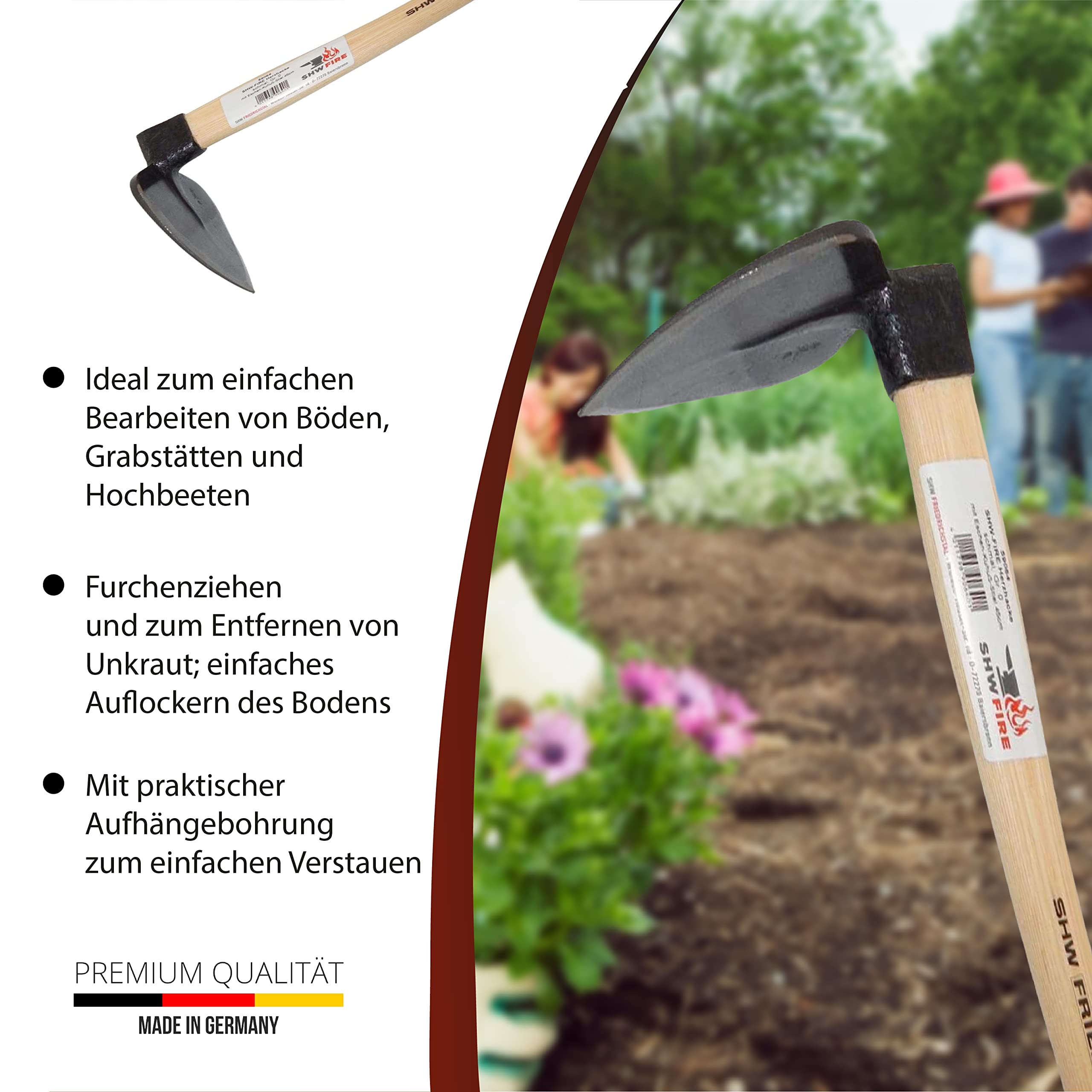 Herzhacke - Geschmiedeter Stahl, kurzer 45cm Eschenholzstiel, Ideal für Gartenarbeit von SHW-FIRE