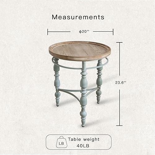 Miniatura 2 de Mesa auxiliar redonda rústica de granja, mesa auxiliar vintage de campo francés, φ20.1 x 23.6 pulgadas de alto, madera maciza rústica con patas de