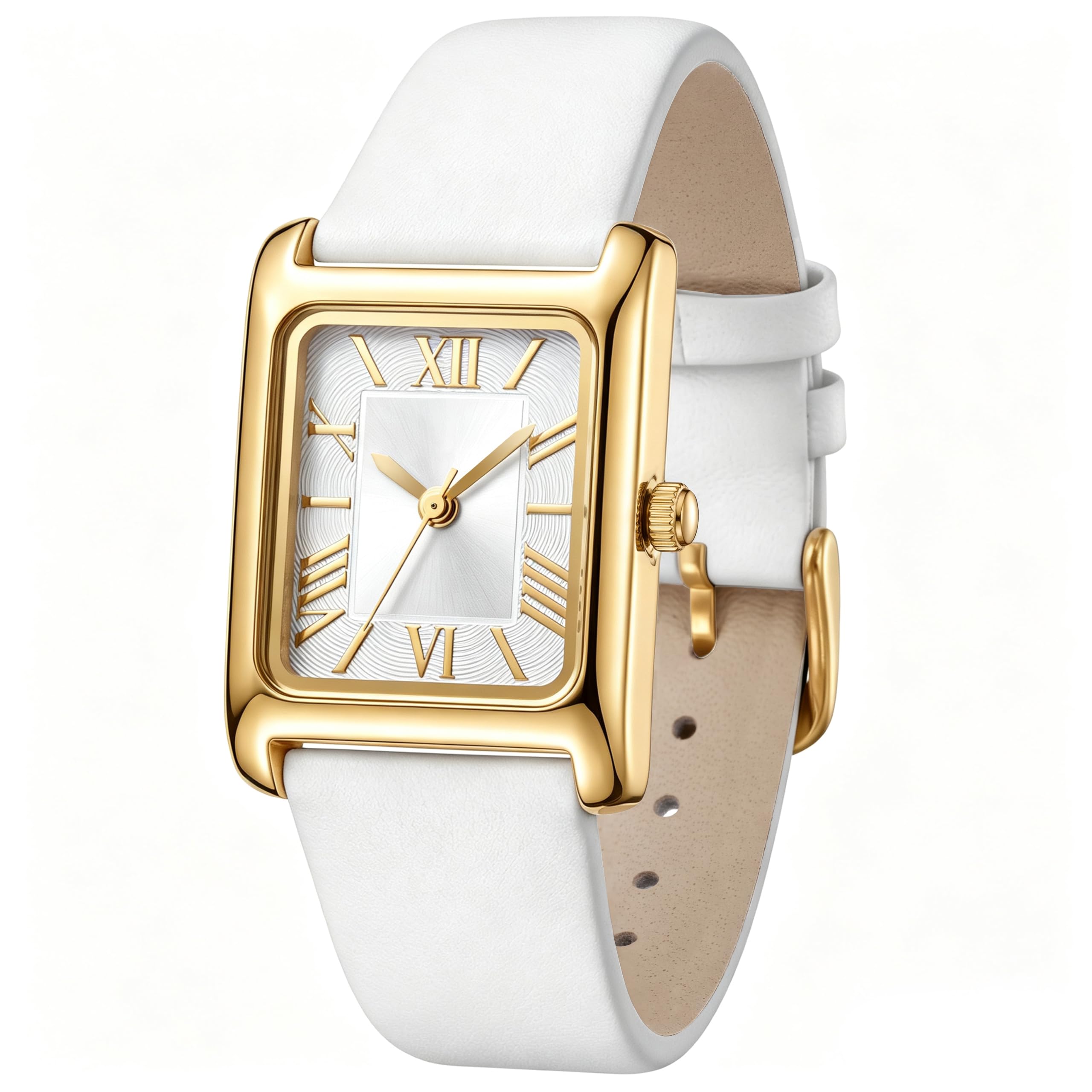 Asan Ge Orologio da donna bianco vintage numeri romani facile da leggere cinturino in pelle resistente all'acqua 30,5 m