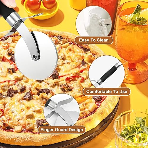 Miniatura 4 de Rueda de pizza clásica con hoja afilada, ideal para cortar costras, pasteles y más, equipada con protector de dedos integrado para un cortador de