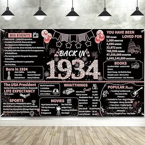 ArtAubrey Cartel de fiesta de cumpleaños número 60 de oro rosa, decoraciones de cumpleaños número 60 para mujeres, suministros de fiesta de telón de