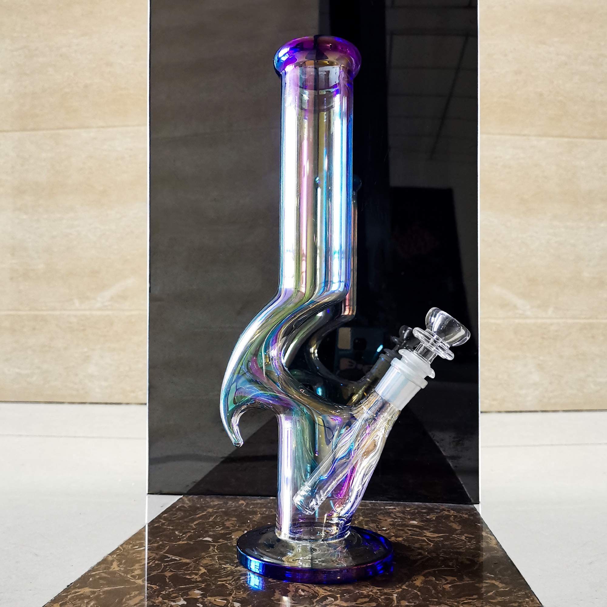REANICE Pang Verre Eau Épais Bong 14mm Glass Water Pipes 30cm Placage Bubbler la Taille Hookah Bongs