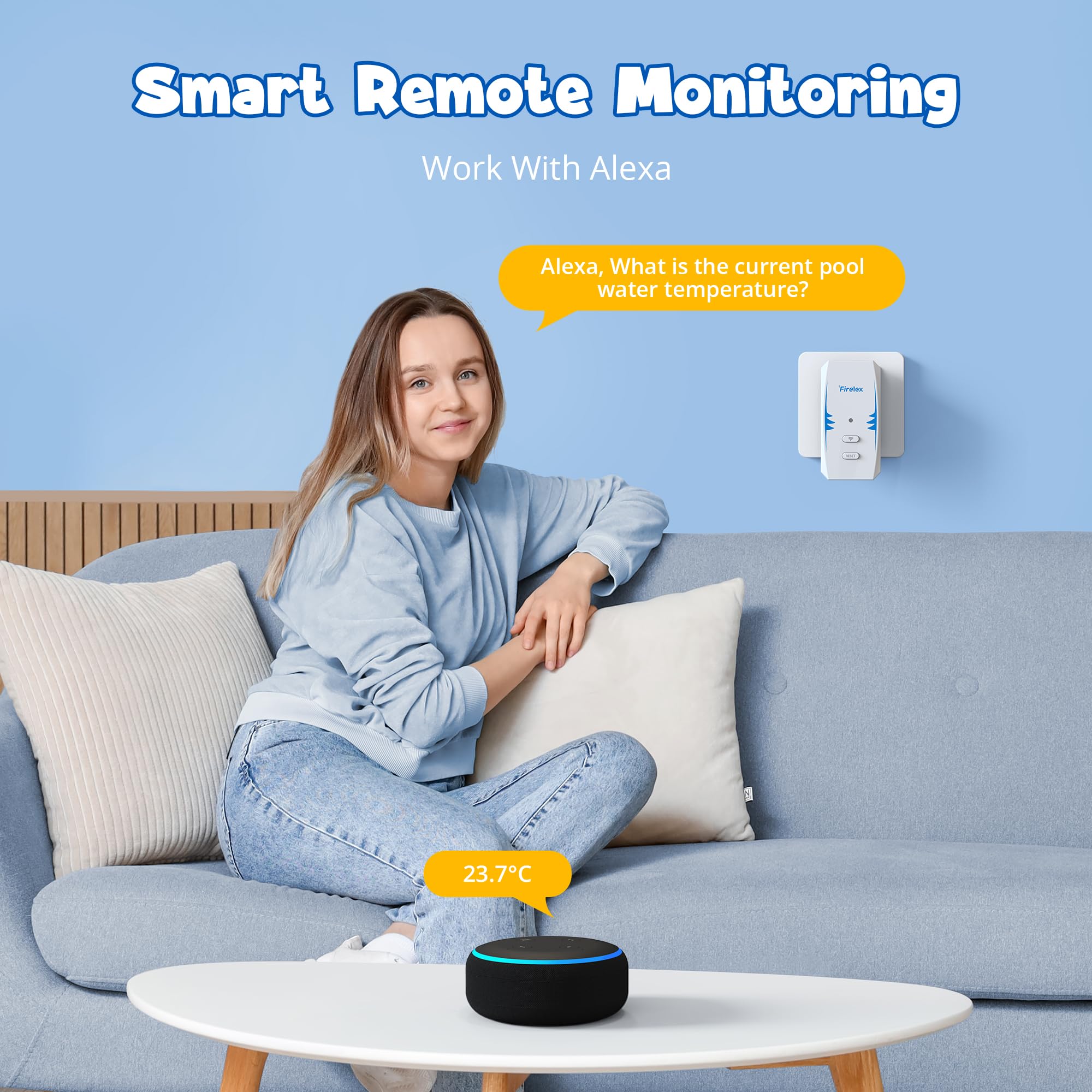 WLAN Pool Thermometer Funk Schwimmend mit Gateway, Smart App Benachrichtigung 2,4 GHz, Digitales Poolthermometer für Alexa Sprachsteuerung, Wasserthermometer für Pool, Whirlpool, Spa, Teich