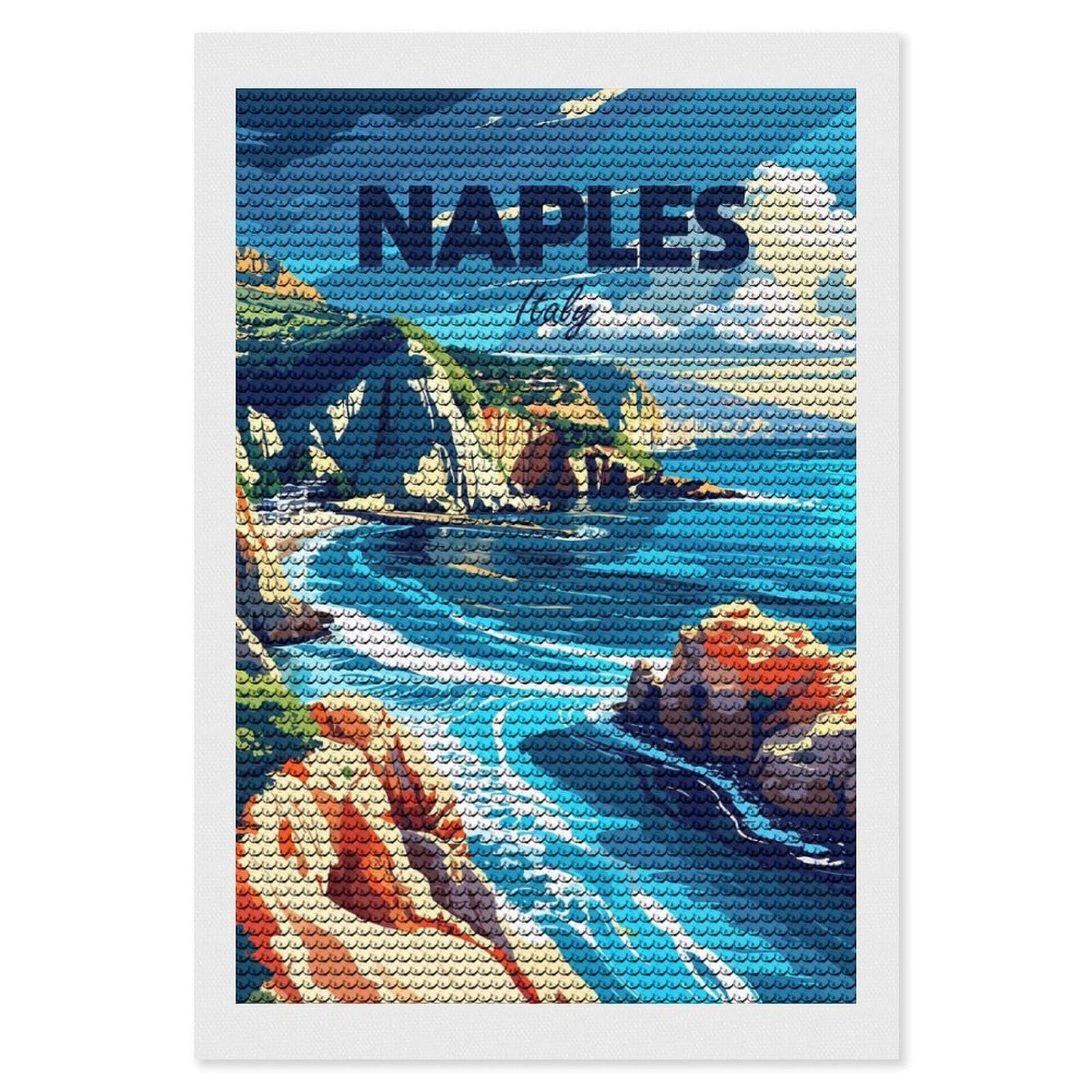 Junmoney Naples, Italy Travel Diamond Art Kit 8"x12", Modern Decor, Farmhouse Decor, Home Wall Art, Festive Craft Gift, Handmade Wall Decor