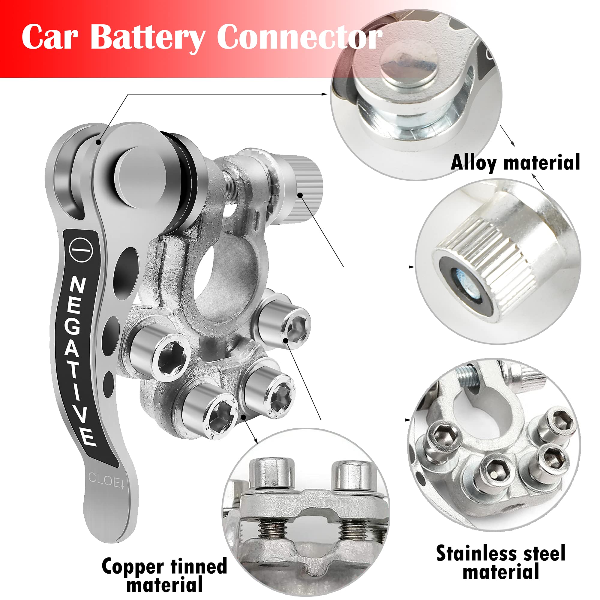 Buy Car Battery Terminal Connectors, 2Pcs 4 Way Battery Clamp Terminals