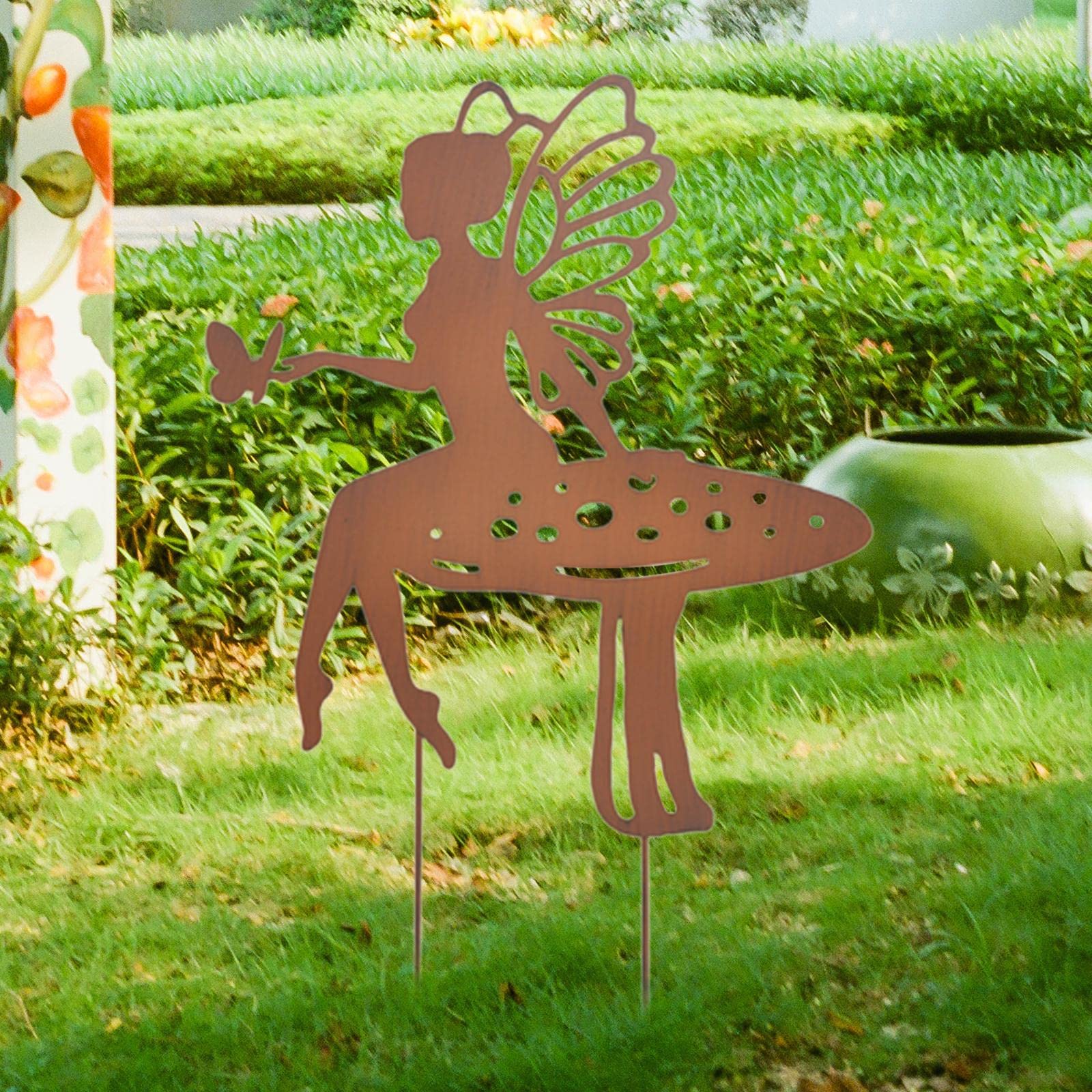 Colcolo da Giardino con di Fata, Giardino Elegante per Foto, Decorazione in Metallo Rustico Ornamento per Statua di